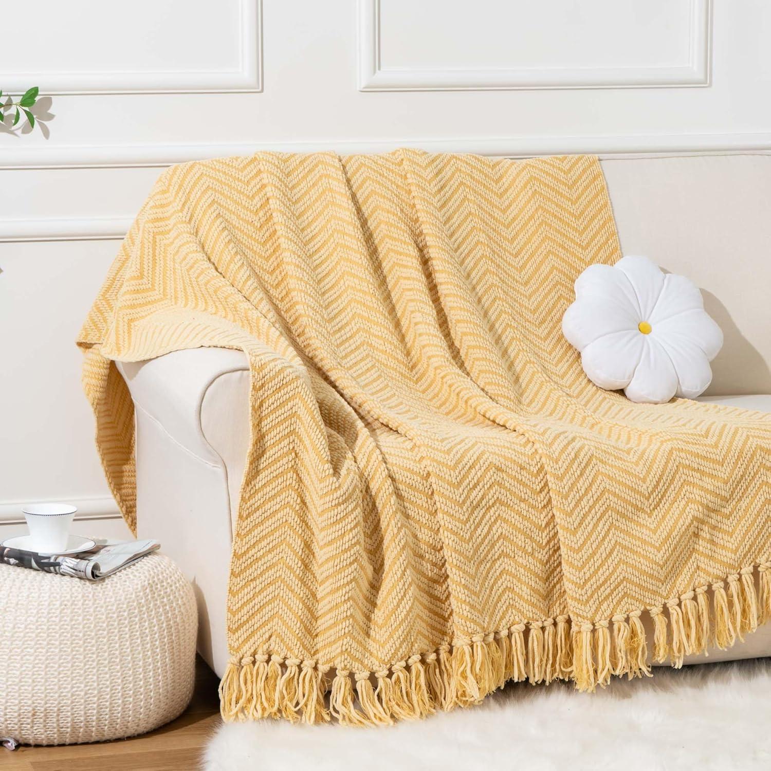 Battilo Home Throw Blanket for Couch, Super Soft Cozy Warm Throws for Twin Bed, Knit Woven Chenille Blanket Versatile for Sofa Bedroom Home Decor