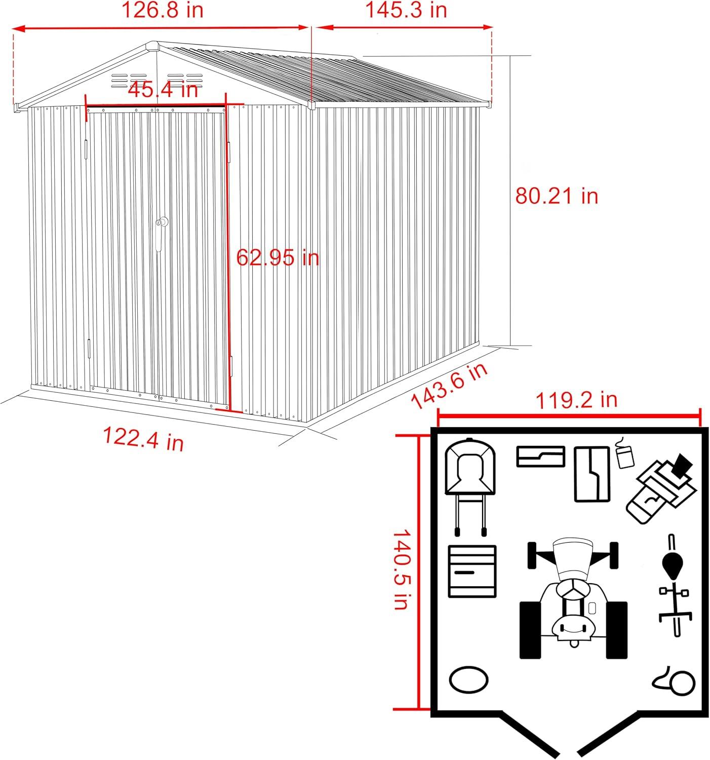 VEIKOUS 10' x 12' Outdoor Storage Shed with Lockable Doors for Garden, Gray
