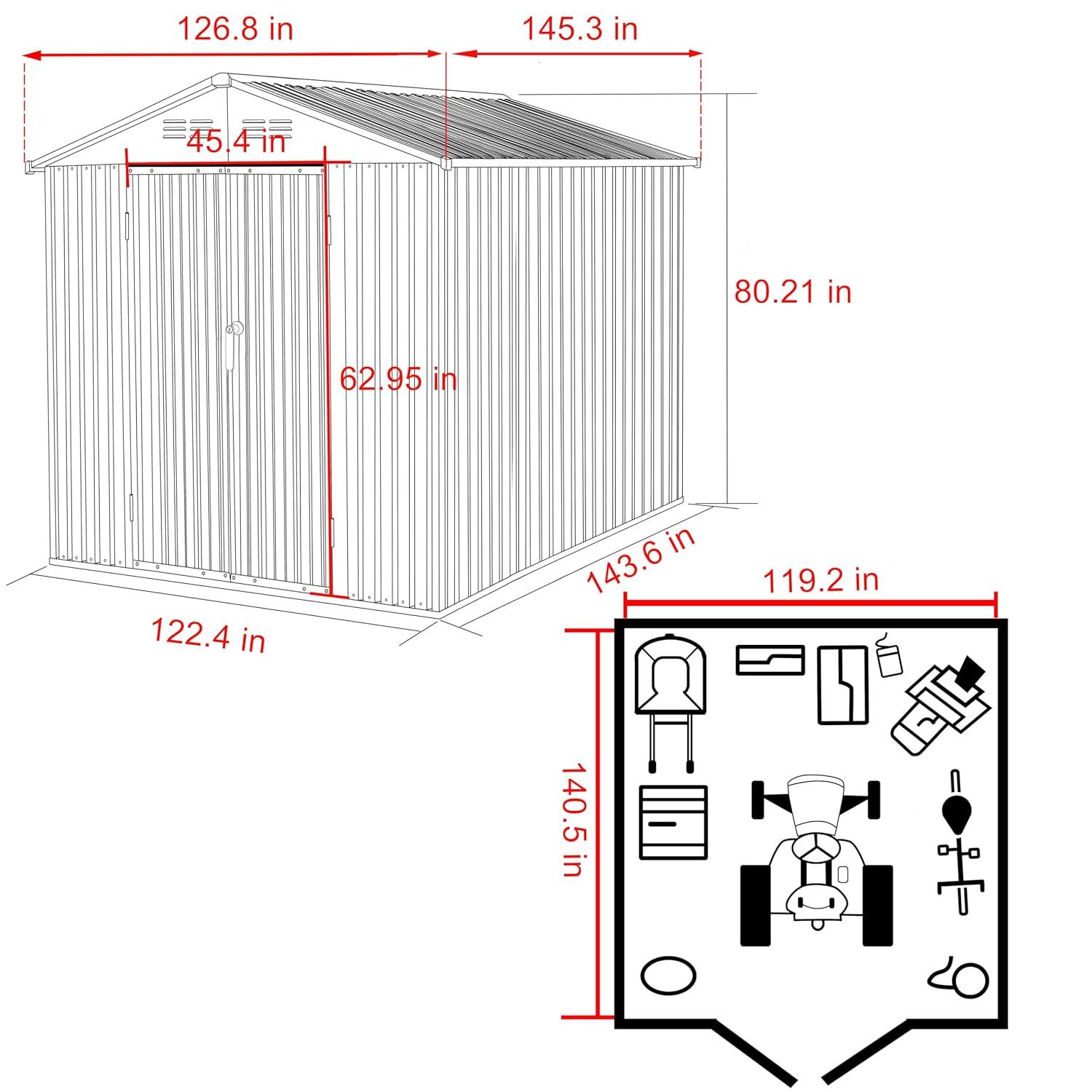 VEIKOUS 10' x 12' Outdoor Storage Shed with Lockable Doors for Garden, Gray