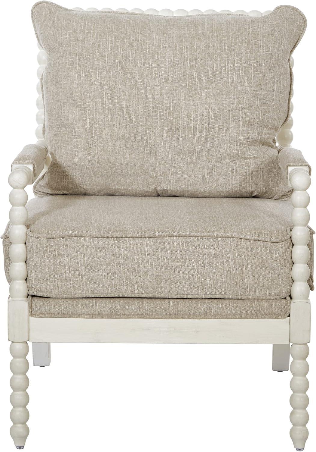 Kaylee Spindle Chair in Linen  White Fabric with Antique White Frame