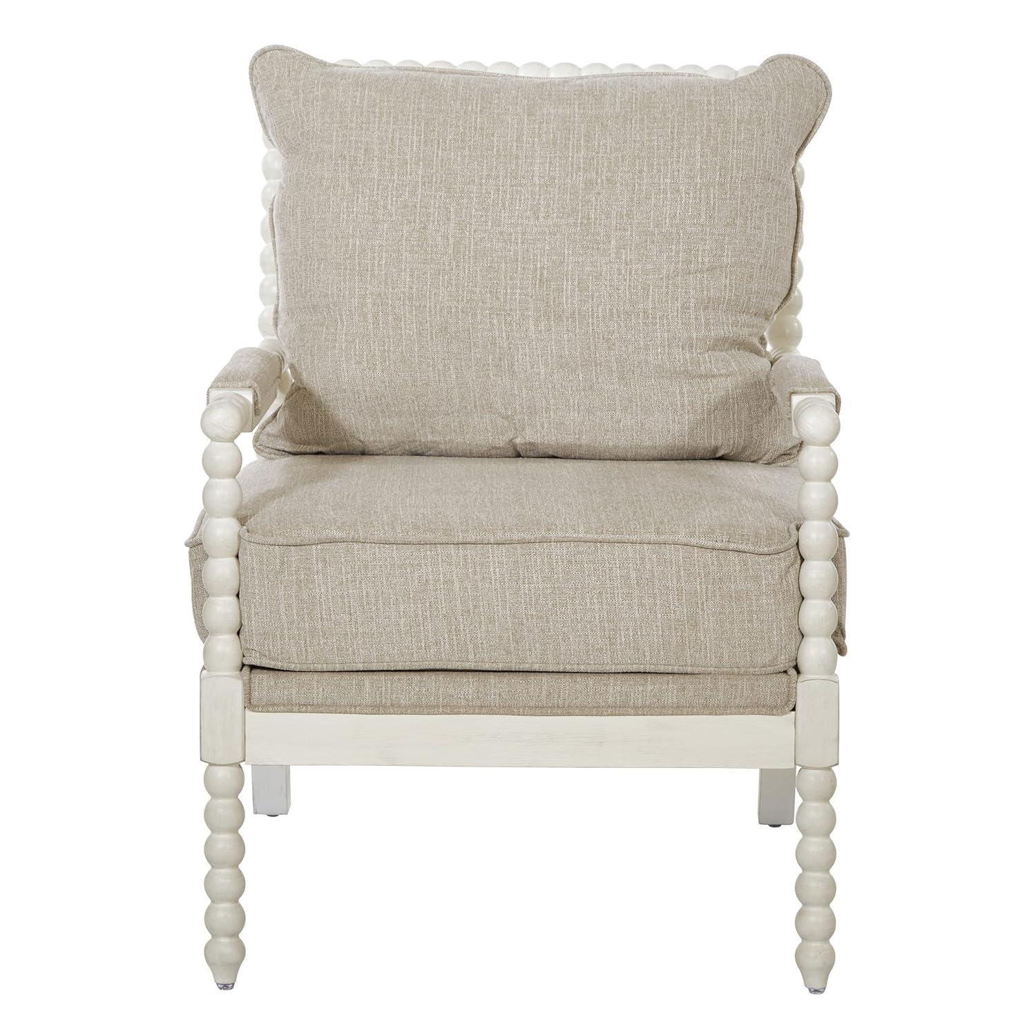 Kaylee Spindle Chair in Linen  White Fabric with Antique White Frame