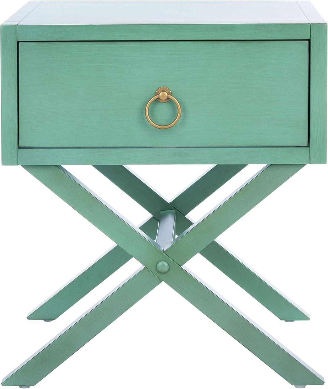 SAFAVIEH Odilia 1 Drawer Solid Retro Nightstand, Turquoise