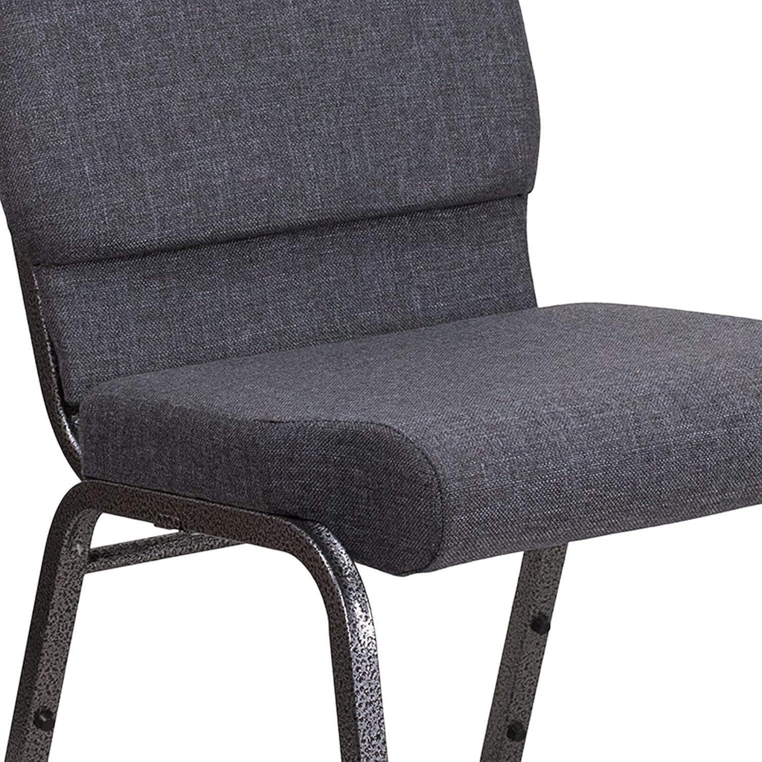 Flash Furniture HERCULES Series 18.5''W Stacking Church Chair in Dark Gray Fabric - Silver Vein Frame