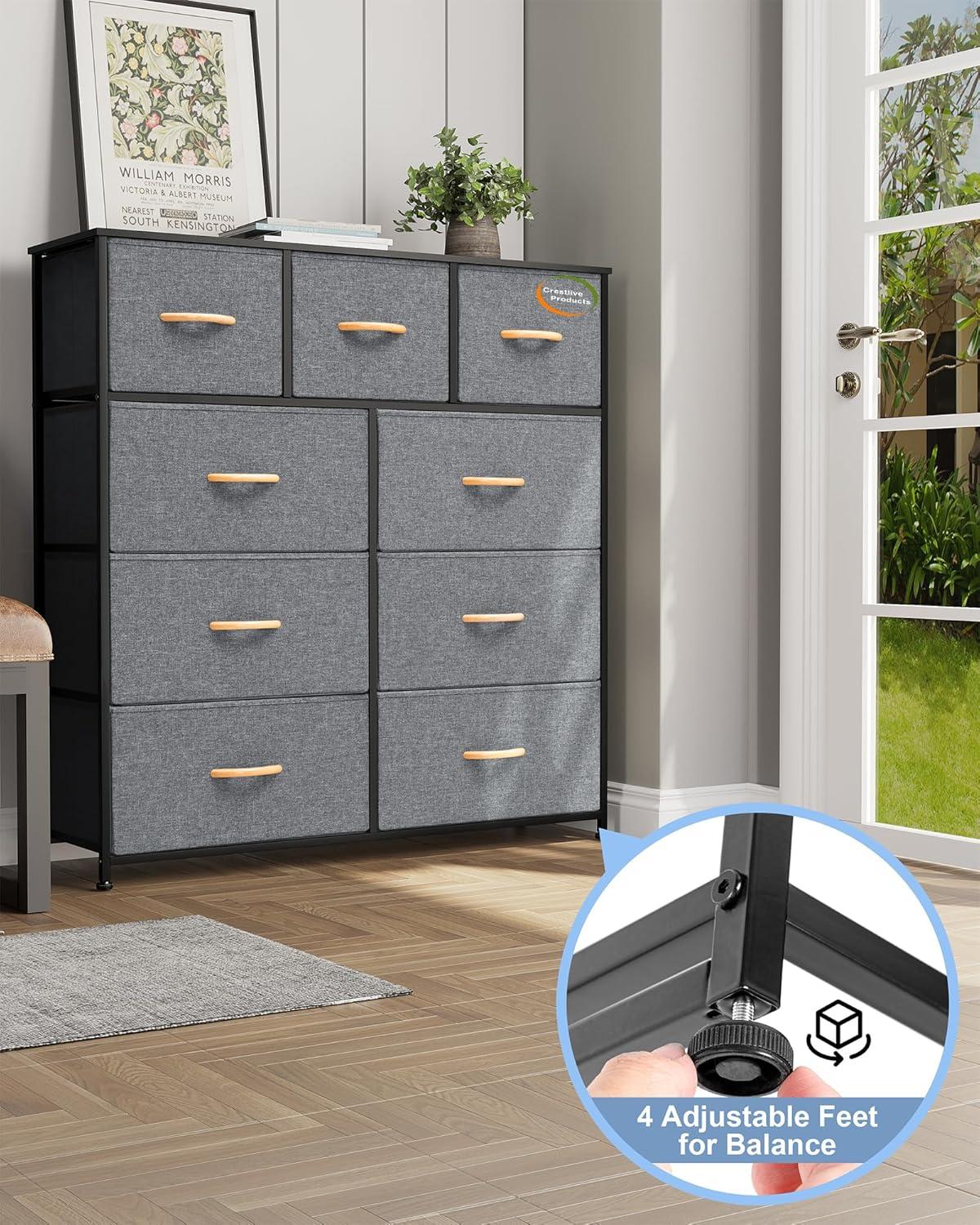 Crestlive Products Home Extra Wide Closet Dresser Storage Tower Organizer Unit 9 Drawers Grey Dark Wood