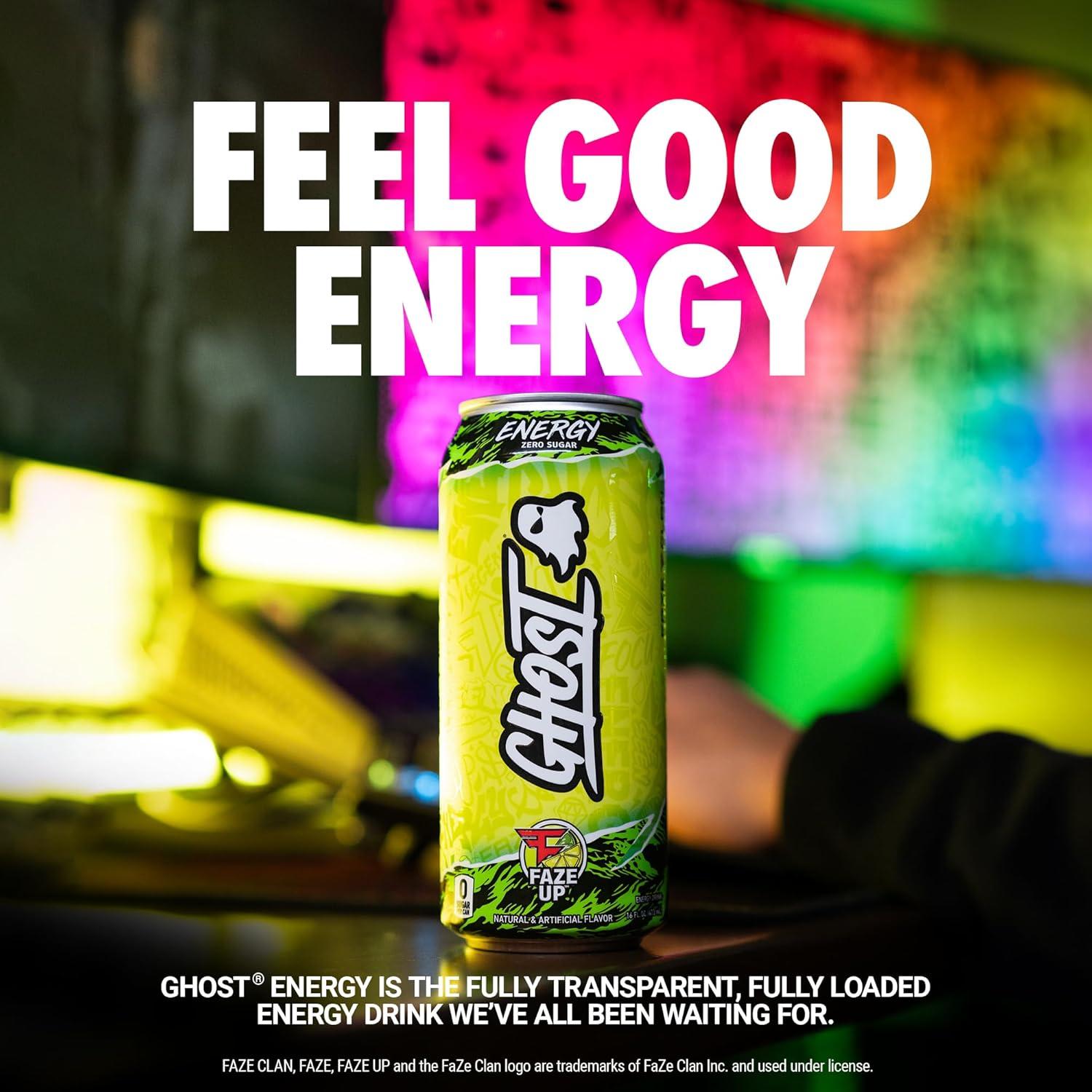 GHOST Energy Performance Energy Drink, Faze Clan "Faze Up" - 12-Pack x 16oz Cans - Energy & Focus - Zero Sugars, 200mg of Natural Caffeine, L-Carnitine & Taurine - Gluten Free & Vegan