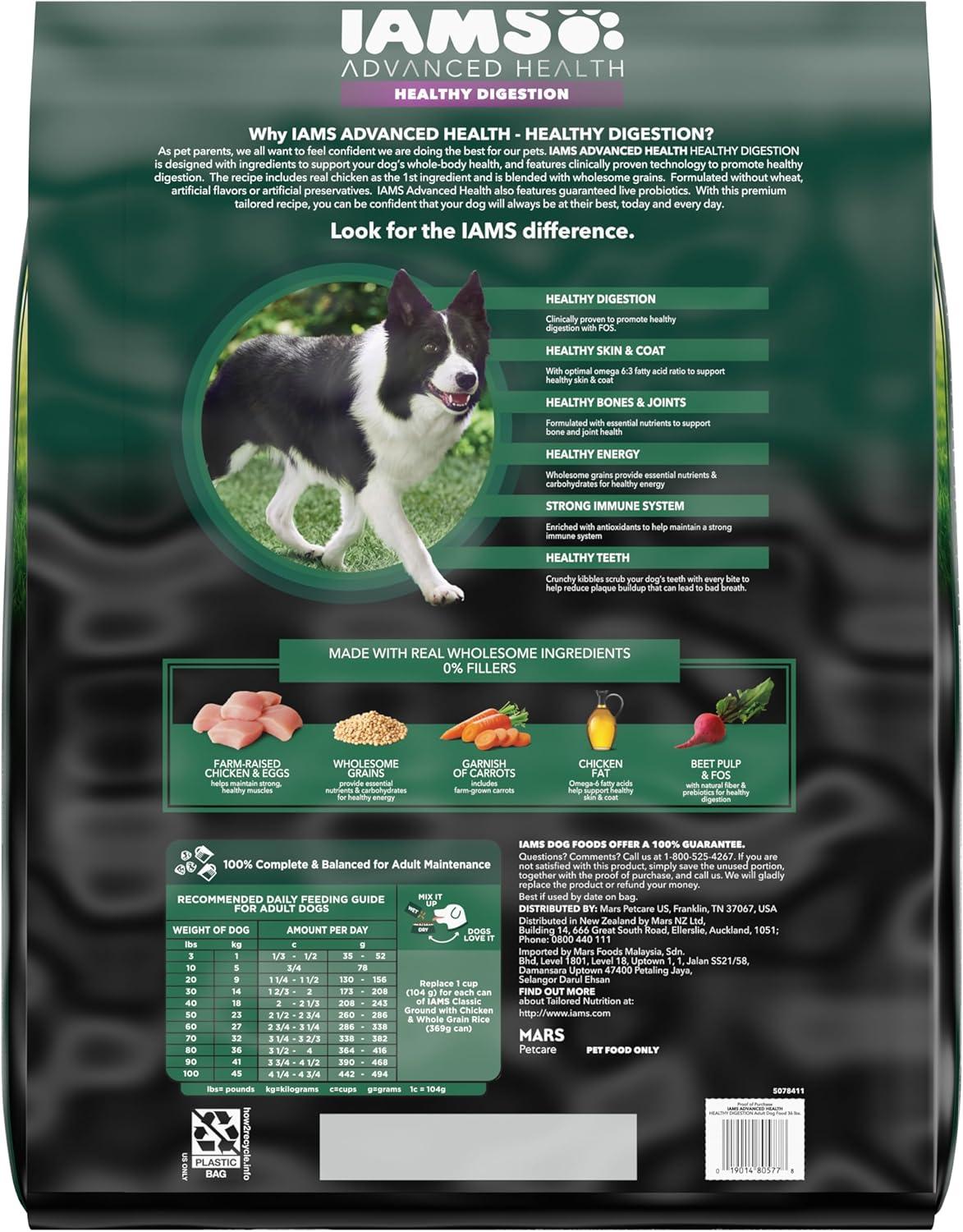 Iams Advanced Health Healthy Digestion Chicken And Whole Grain Recipe Dry Dog Food, 36 Lb Bag