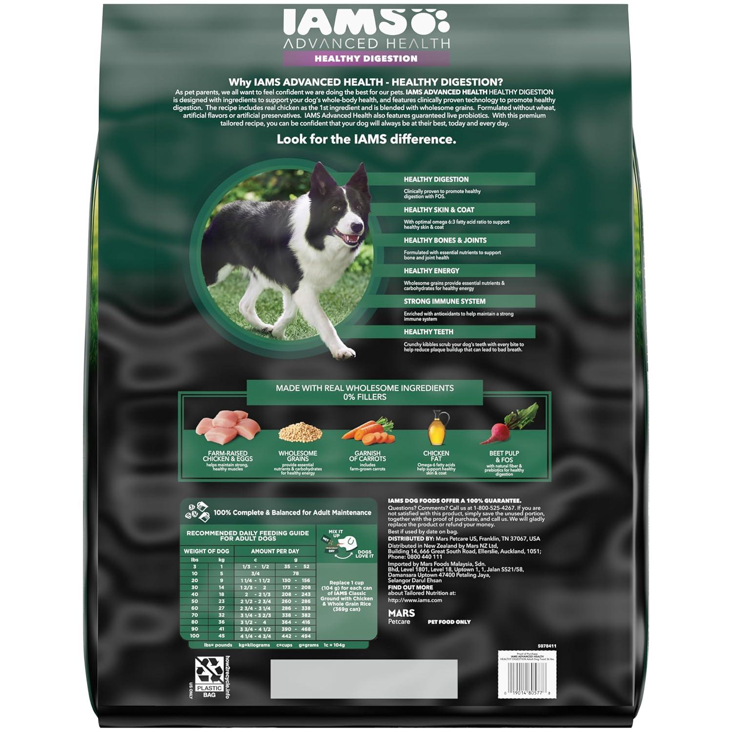 Iams Advanced Health Healthy Digestion Chicken And Whole Grain Recipe Dry Dog Food, 36 Lb Bag