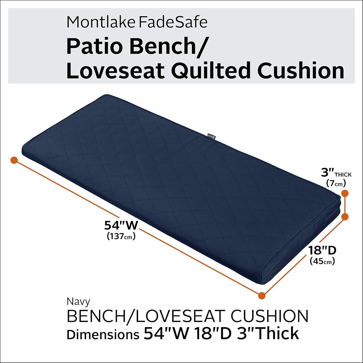 Classic Accessories Montlake® FadeSafe® Rectangle Settee/Bench Seat Quilted Cushion Lounge Cushion, Navy, 54"W x 18"D x 3"H