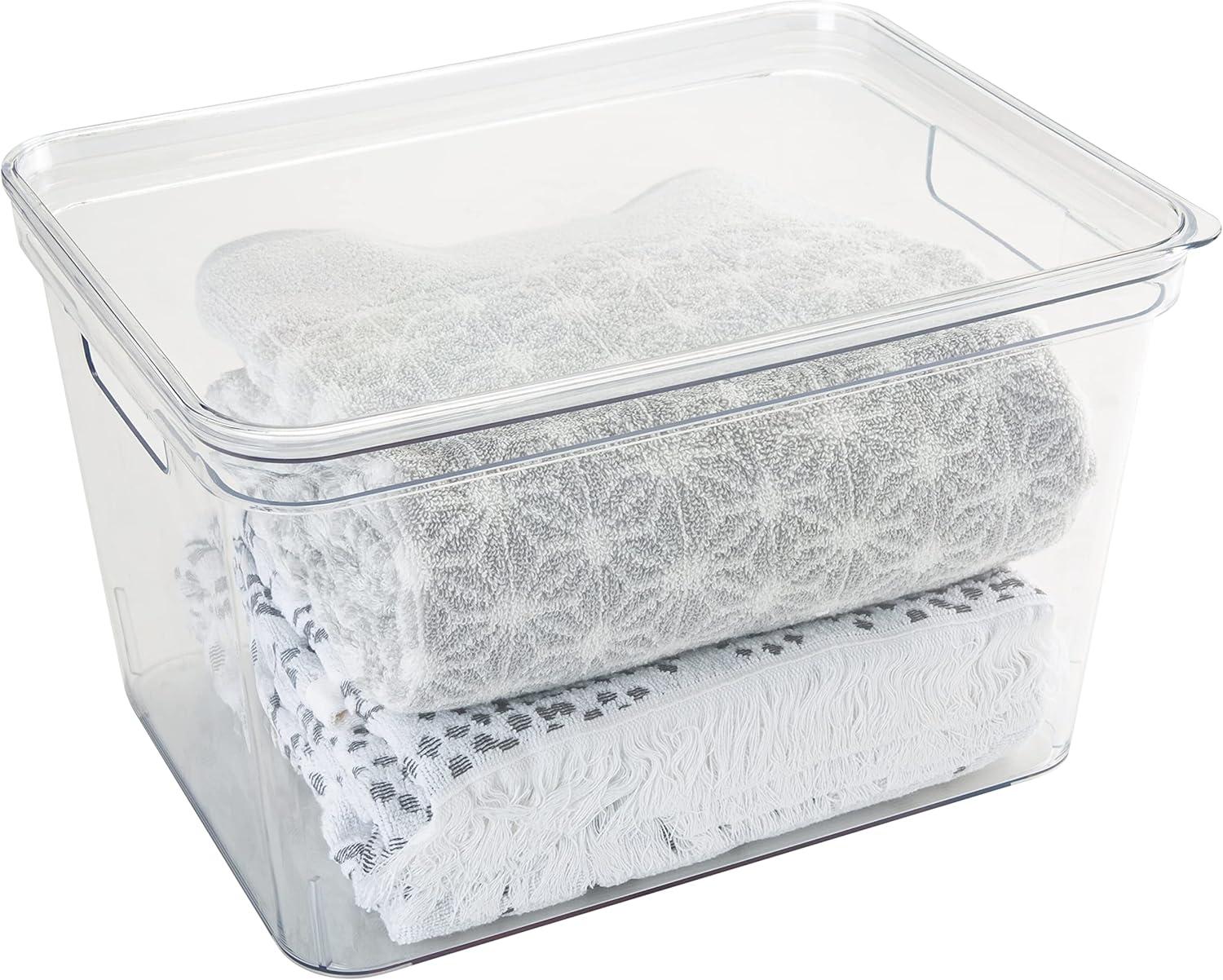 Simplify 4 Pack Large Plastic Lidded Storage Bin, Clear