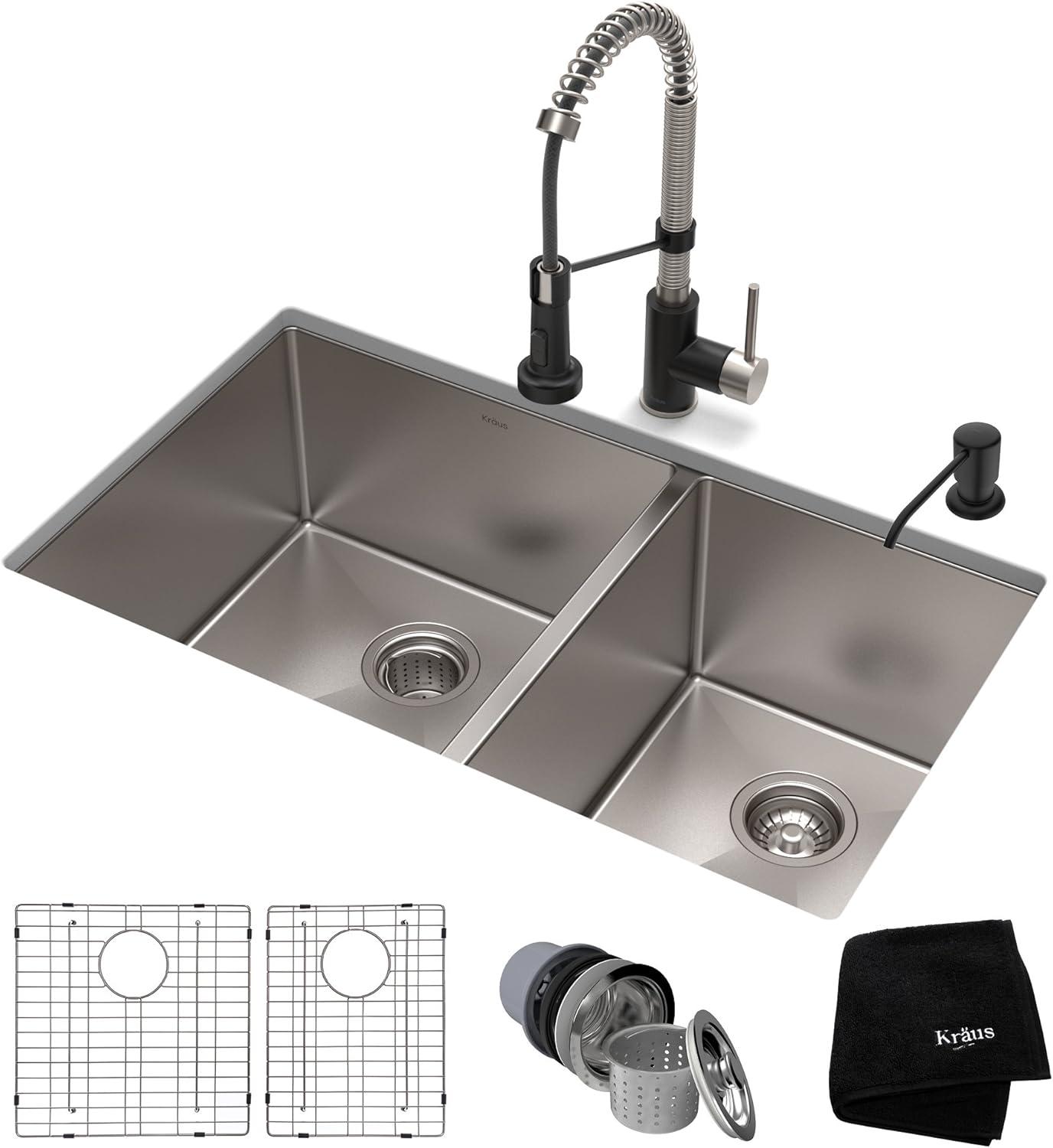 Standart PRO™ 33" L x 19" W Double Basin Undermount Kitchen Sink with Faucet