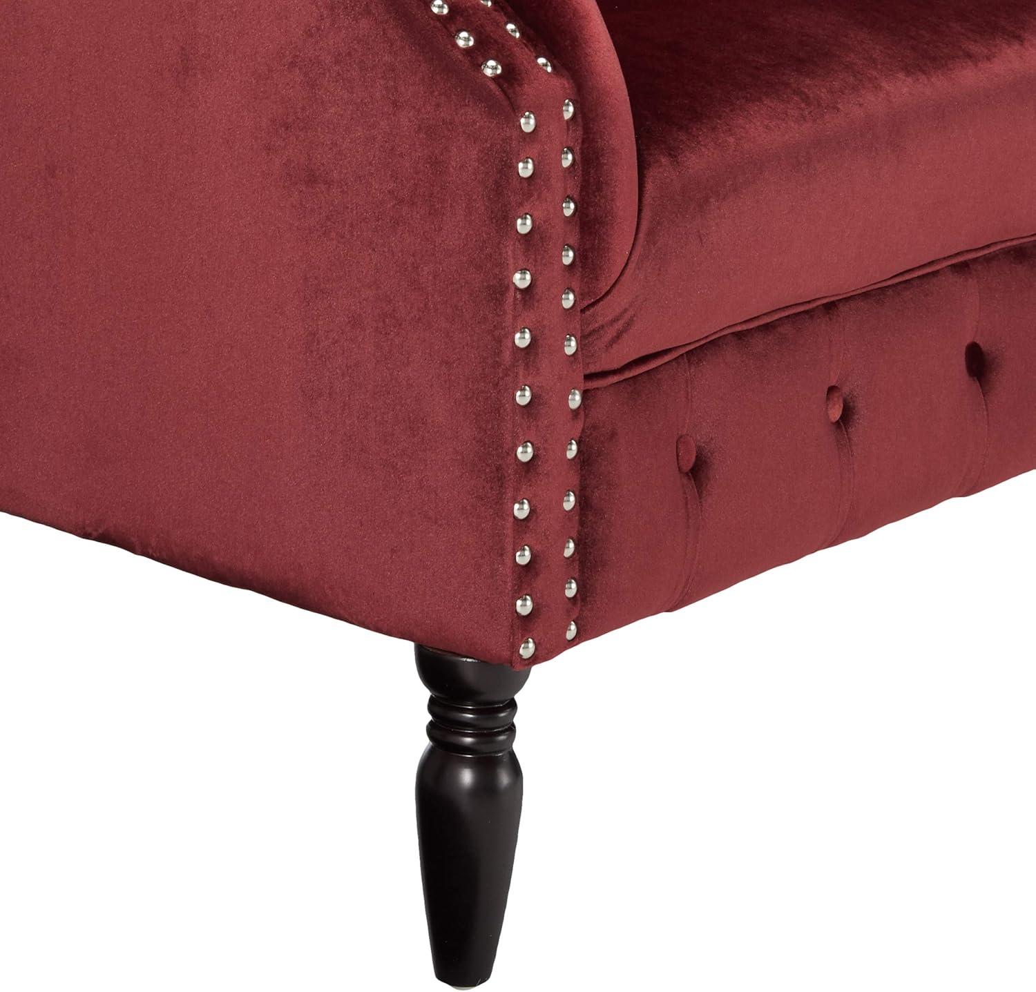 Garnet Velvet Chesterfield Loveseat with Nailhead Accents