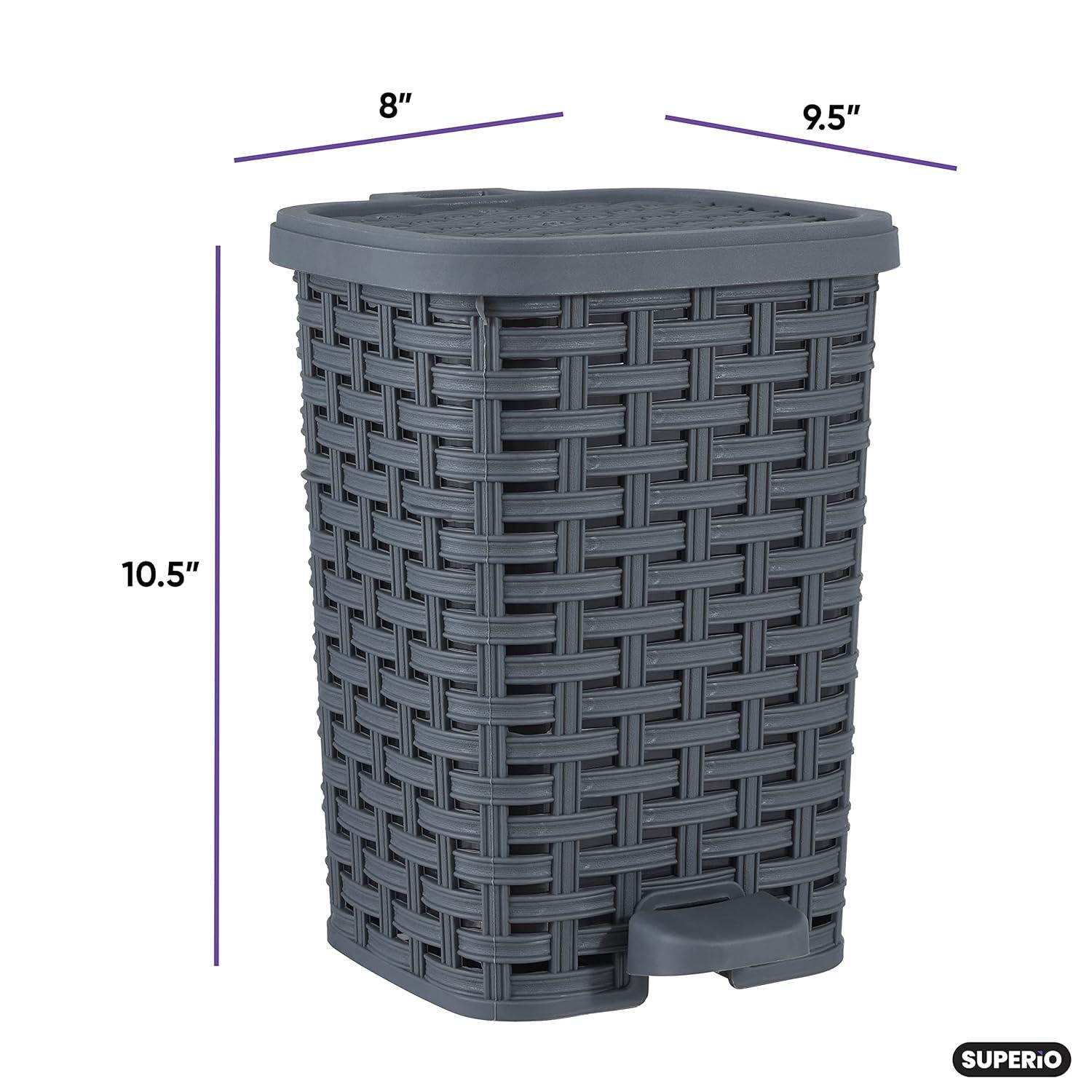 Onyx Grey Plastic Wicker Style Pedal Trash Can 1.5 Gallon