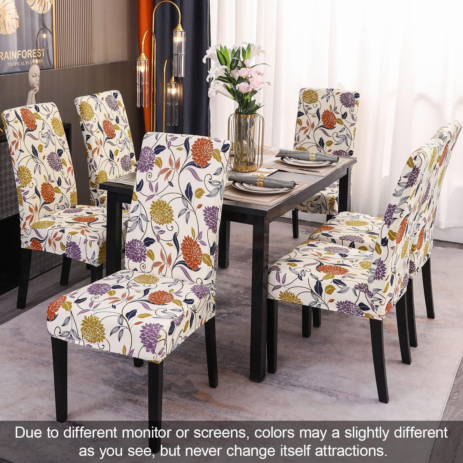 Dining Chair Covers Set of 6 Stretch Floral Dining Chair Slipcovers for Parson Chairs 6 Pack Washable Removable，(6,#16)