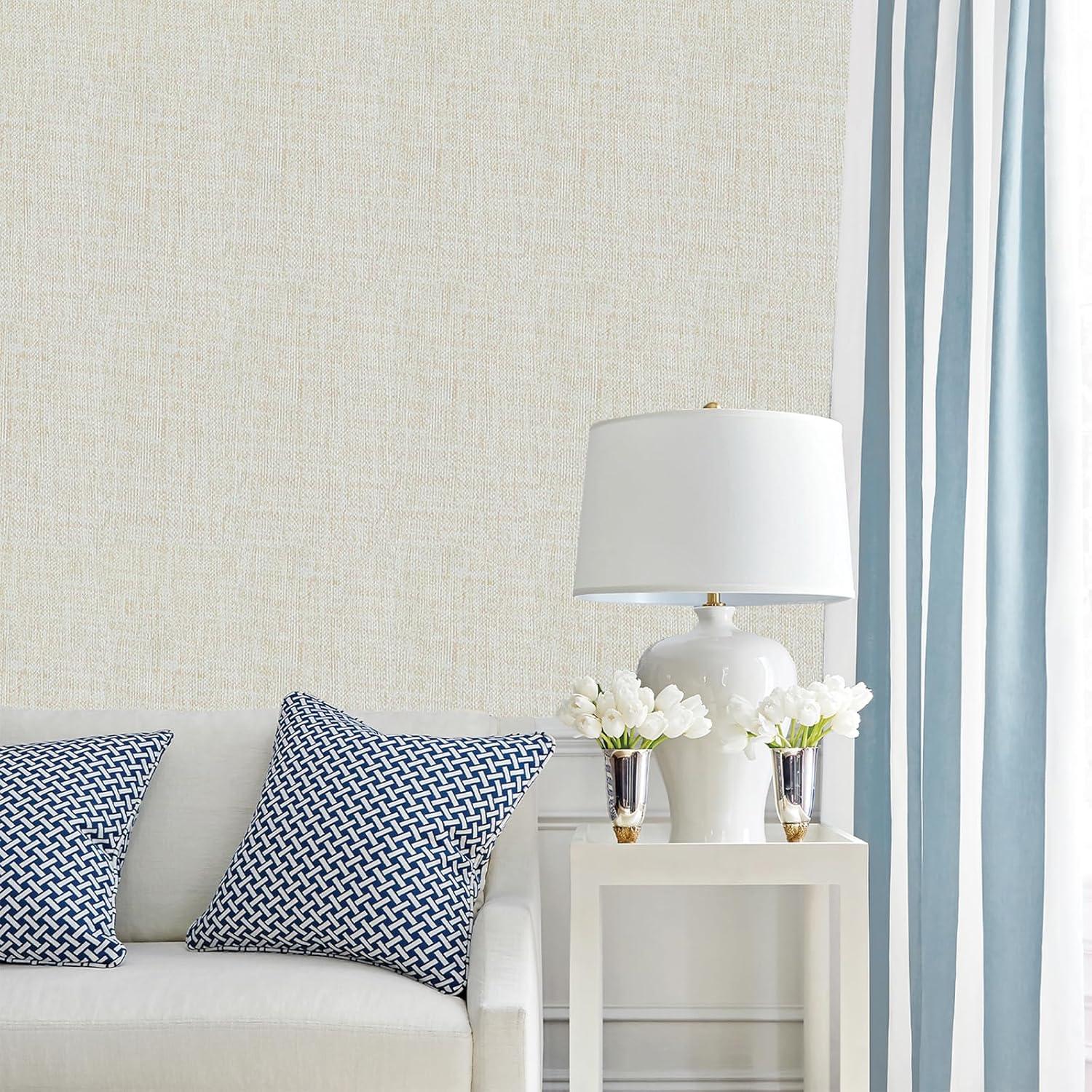 Yancorp 32.8ft Cream Textured Fabric Wallpaper Faux Grasscloth Beige Peel and Stick Wallpaper Self-Adhesive Wallpaper Linen Removable Wallpaper Cabinets Counter Top Liners, 15.7" X 394" Cream 15.7"x394"