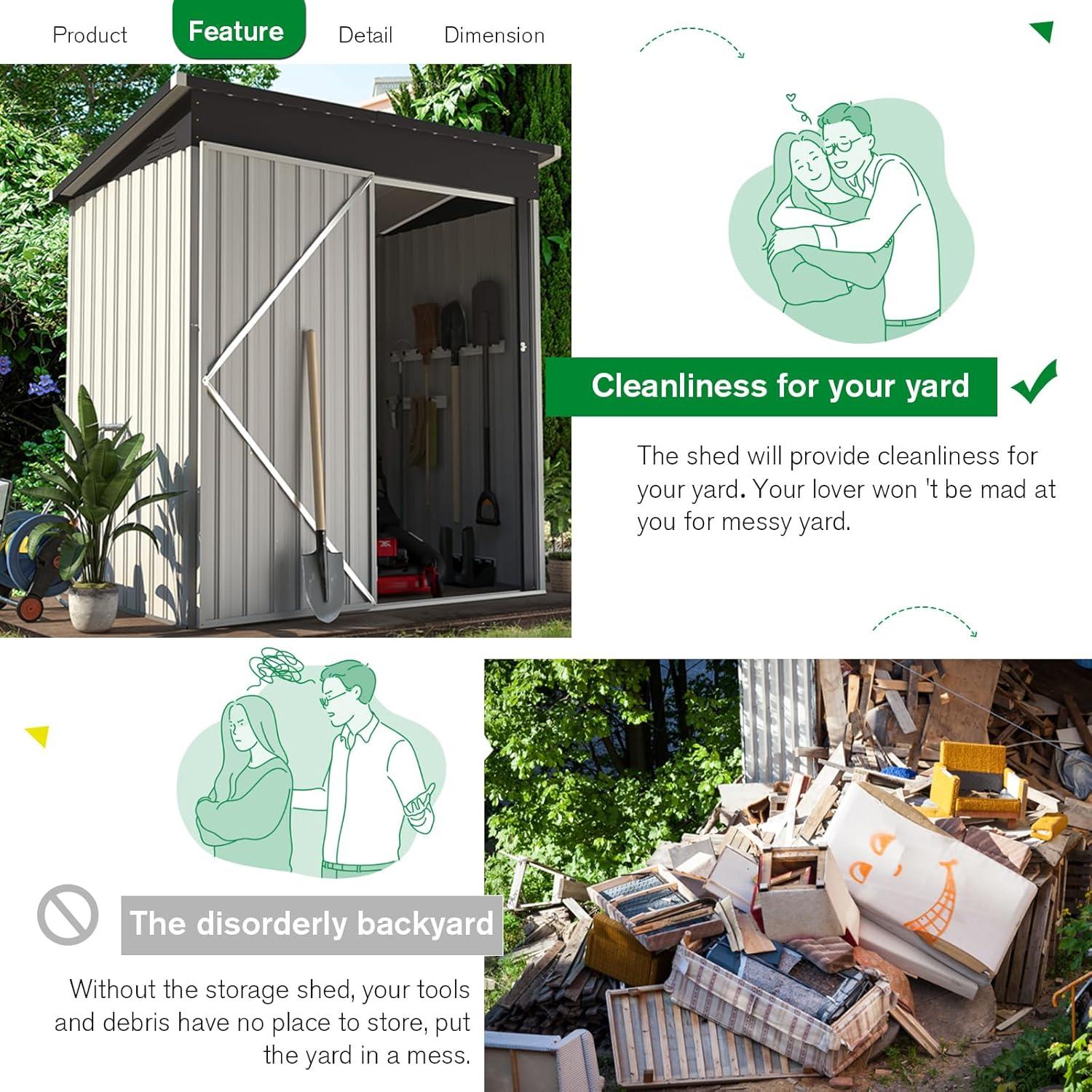 AECOJOY 5' x 3' Outdoor Storage Shed, Small Metal Shed with Lockable Door, Utility and Tool Storage for Garden, Backyard, Patio, Outside use in White