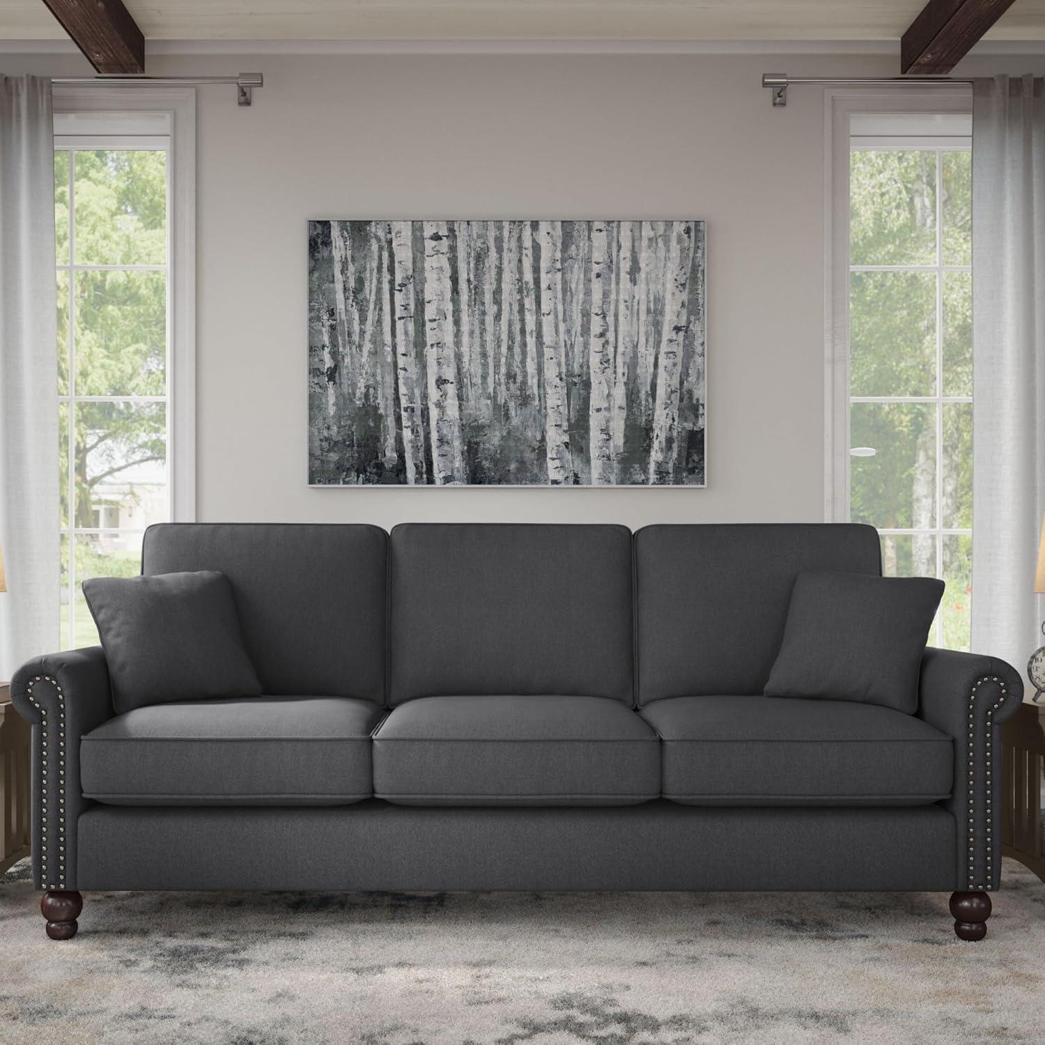 Coventry 85W Large Living Room Sofa in Charcoal Gray Herringbone Fabric
