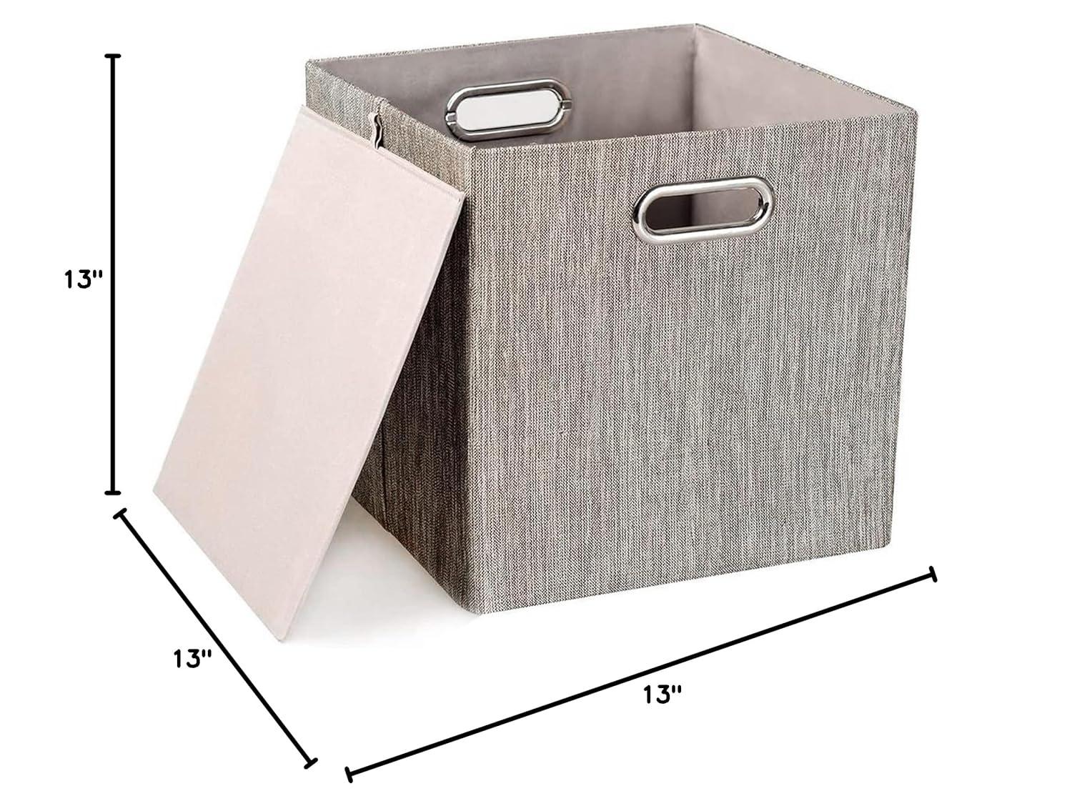 Posprica 3X Thicker Fabric Storage Cubes 13 inch Collapsible Storage Bins for Organization, Cubby Storage Baskets for Organizing Shelf Cabinet Bookcase Boxes, Set of 4, Coffee