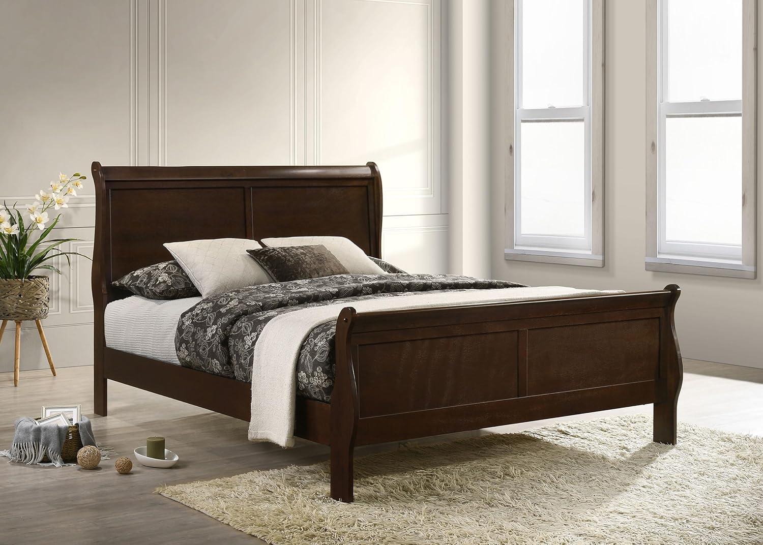 Cappuccino Full Size Wood Sleigh Bed with Headboard