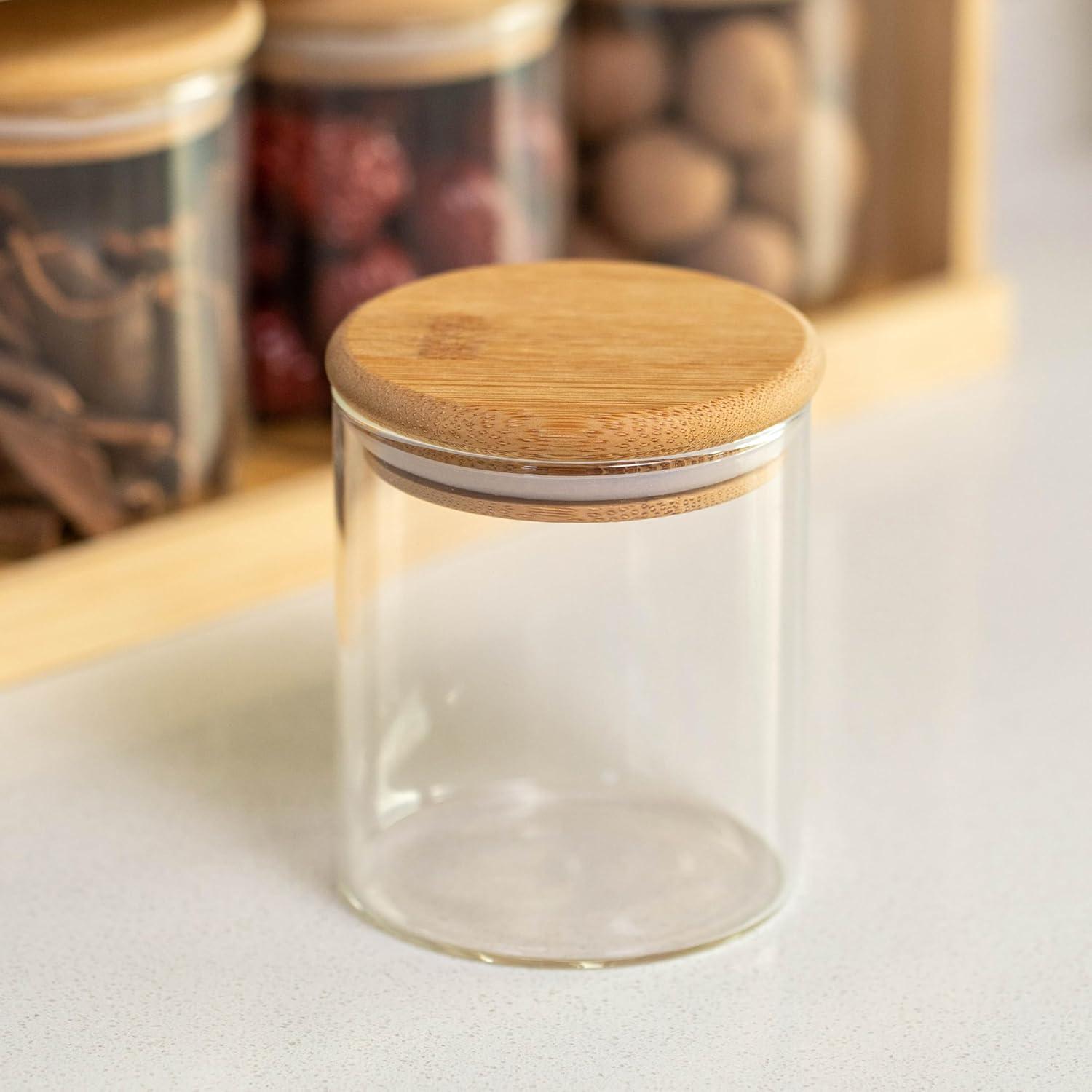 Basicwise 3-Tier Bamboo Spice Rack & Pantry Organizer with 12 Glass Jars.Perfect for Storage in Kitchens to Keep Seasoning Containers Neatly Displayed