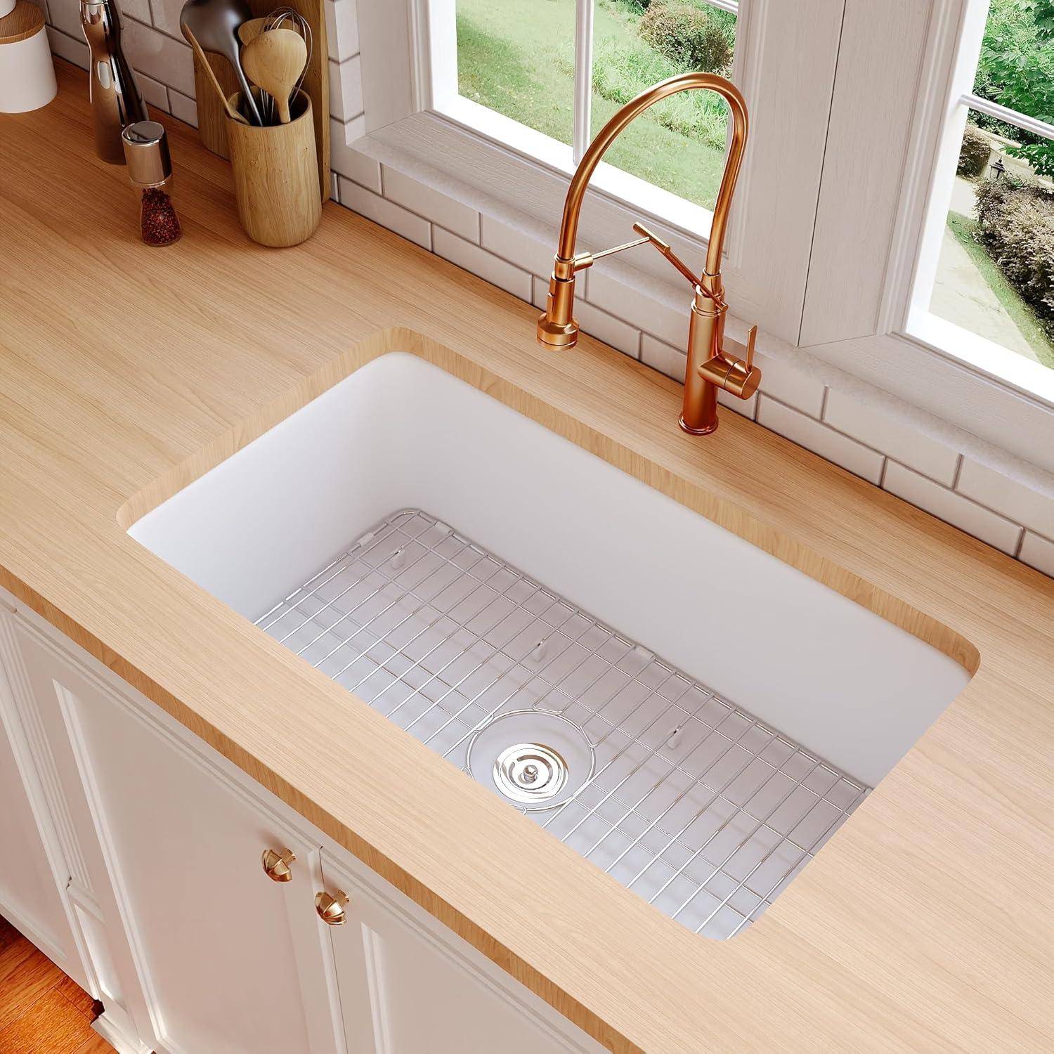 White Fireclay 32" Single Bowl Undermount Kitchen Sink