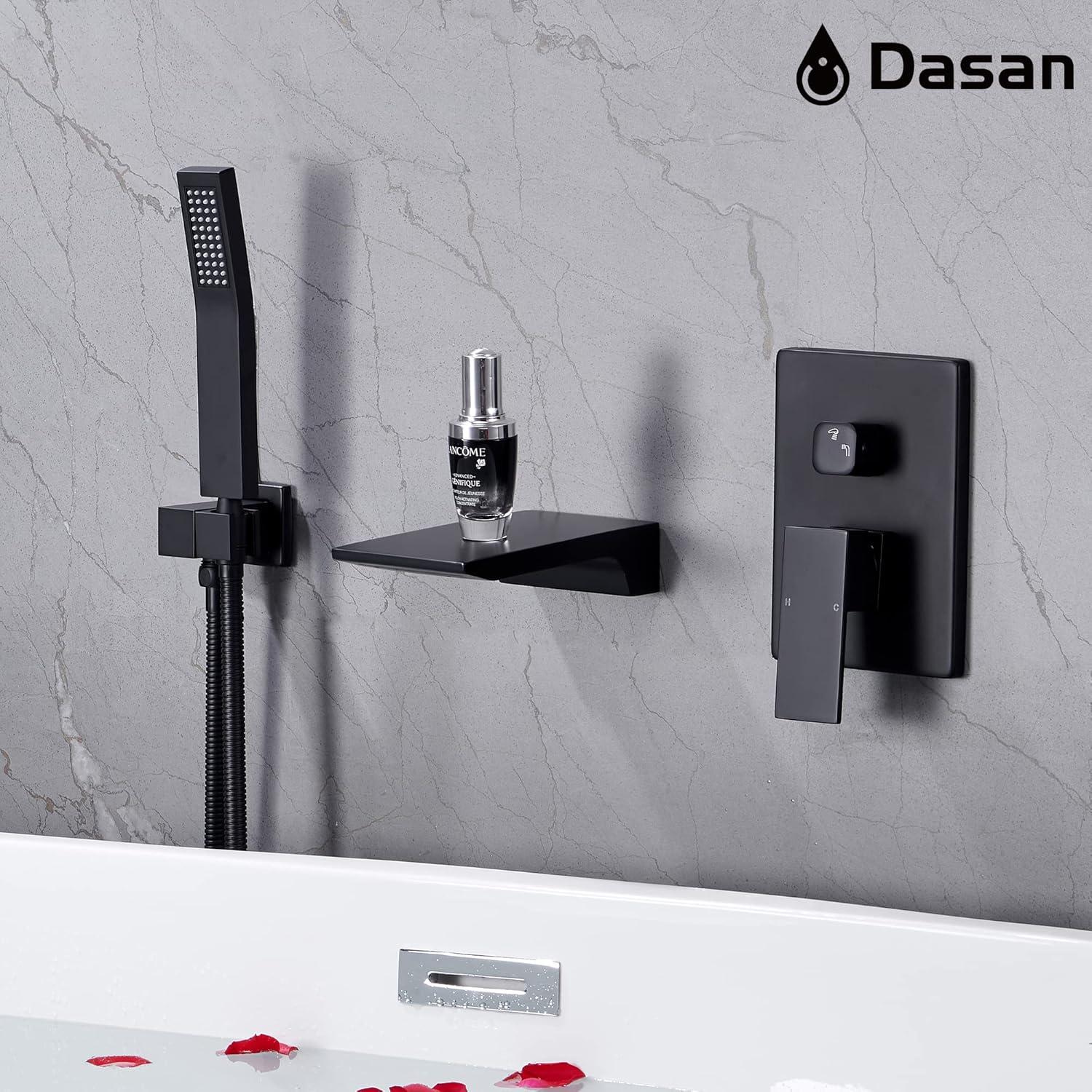 Matte Black Stainless Steel Wall Mount Waterfall Tub Faucet with Hand Shower