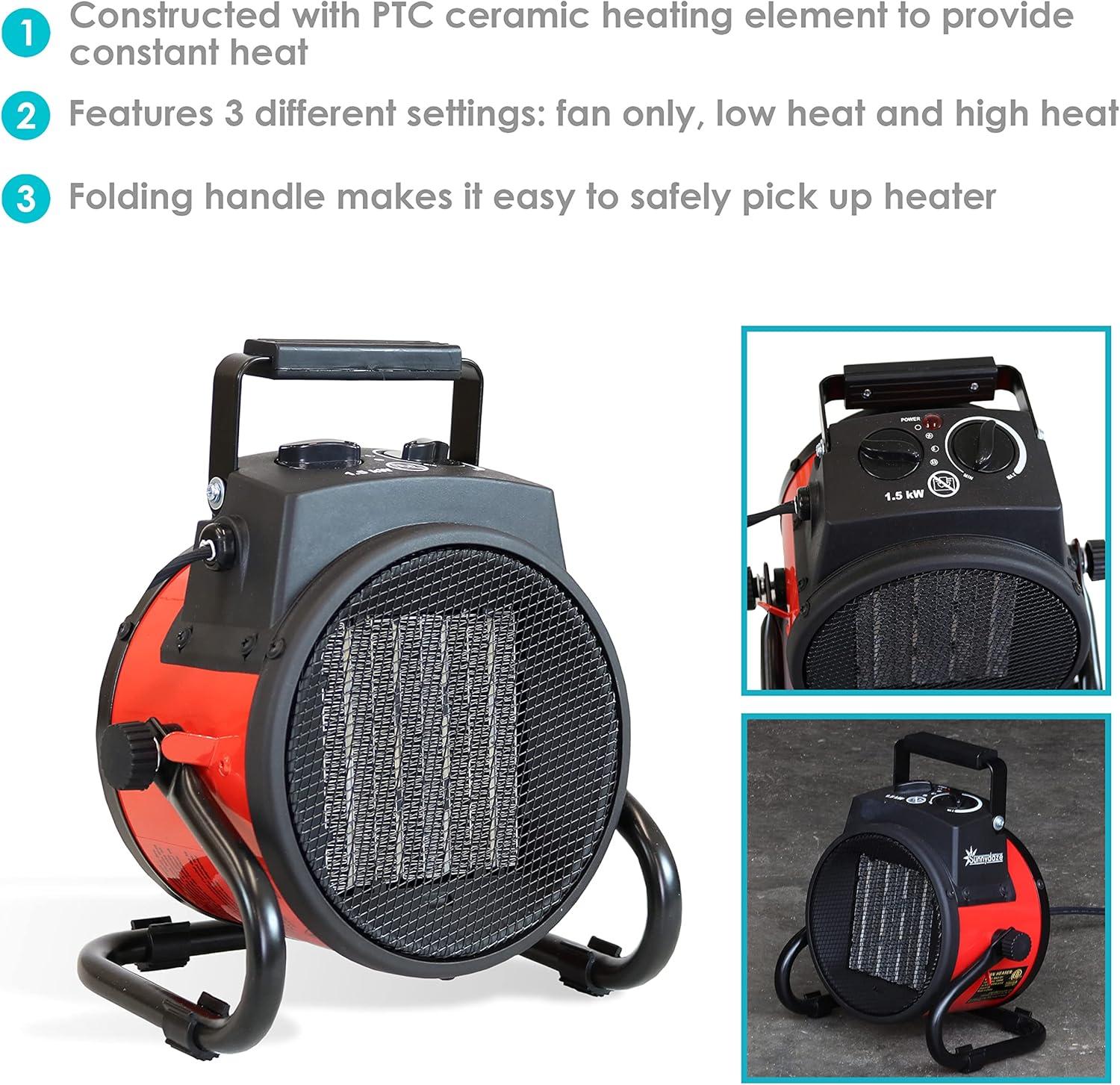 Portable Ceramic 1,500 Watt Electric Fan Compact Heater with Folding Handle