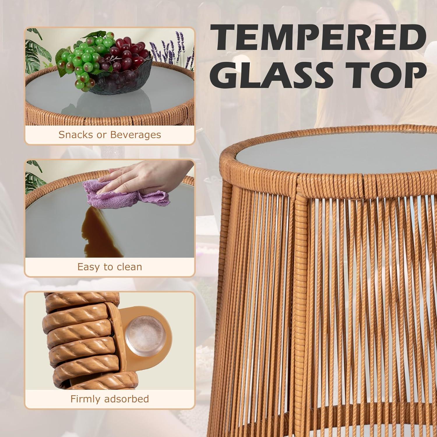 Black Steel and Wicker 3-Piece Patio Bistro Set with Beige Cushions