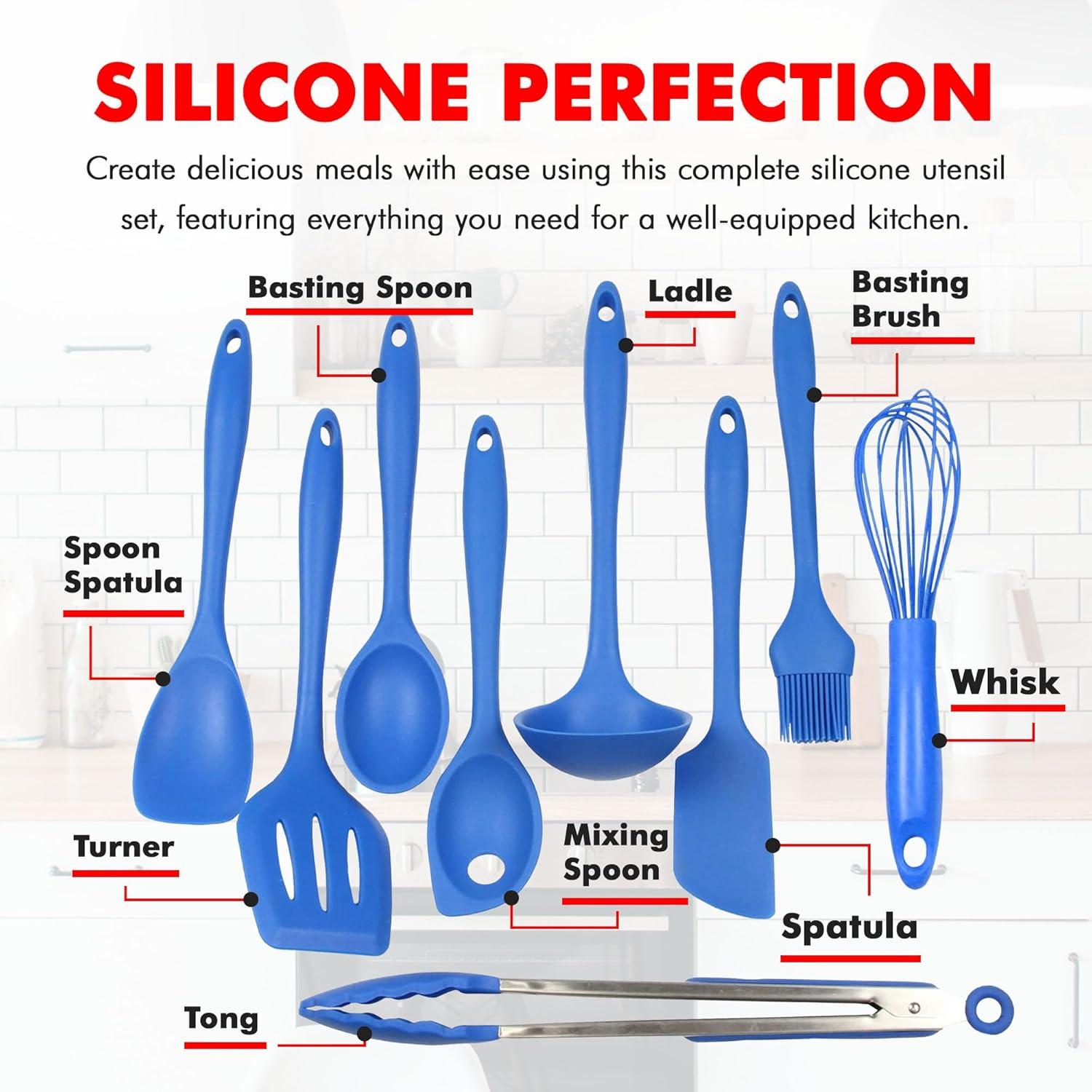 Chef Craft Premium Silicone Kitchen Tool and Utensil Set, 9 Piece Set, Blue