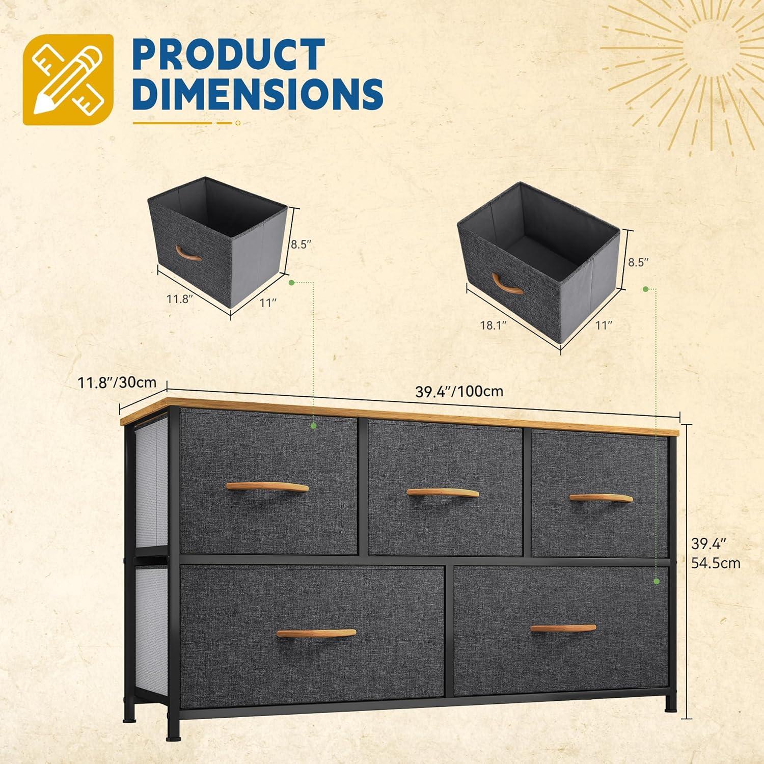 Cool Gray Fabric and Metal Nursery Dresser with Wooden Top