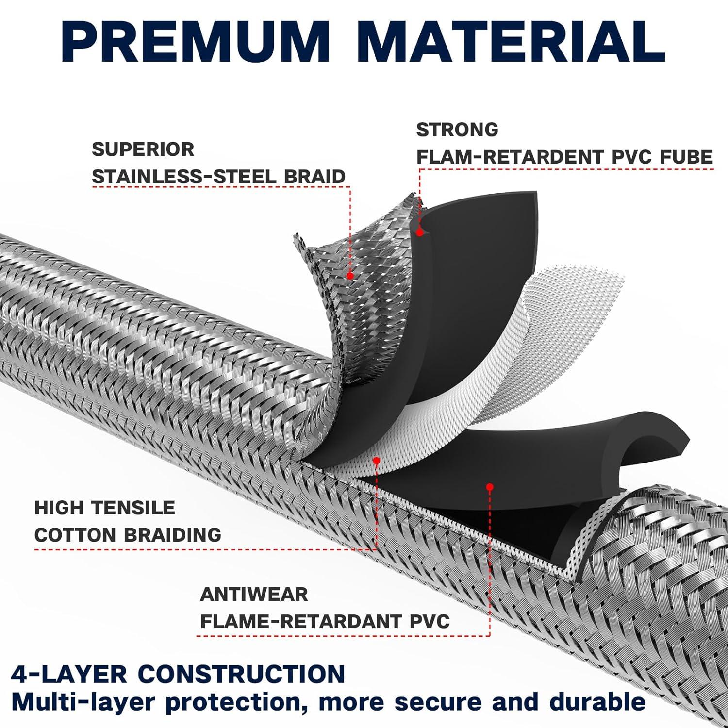 Gaspro 12ft 0-30 PSI Adjustable Propane Regulator with Gauge Stainless High Pressure Propane Hose with Regulator and  3/8" Female Connector