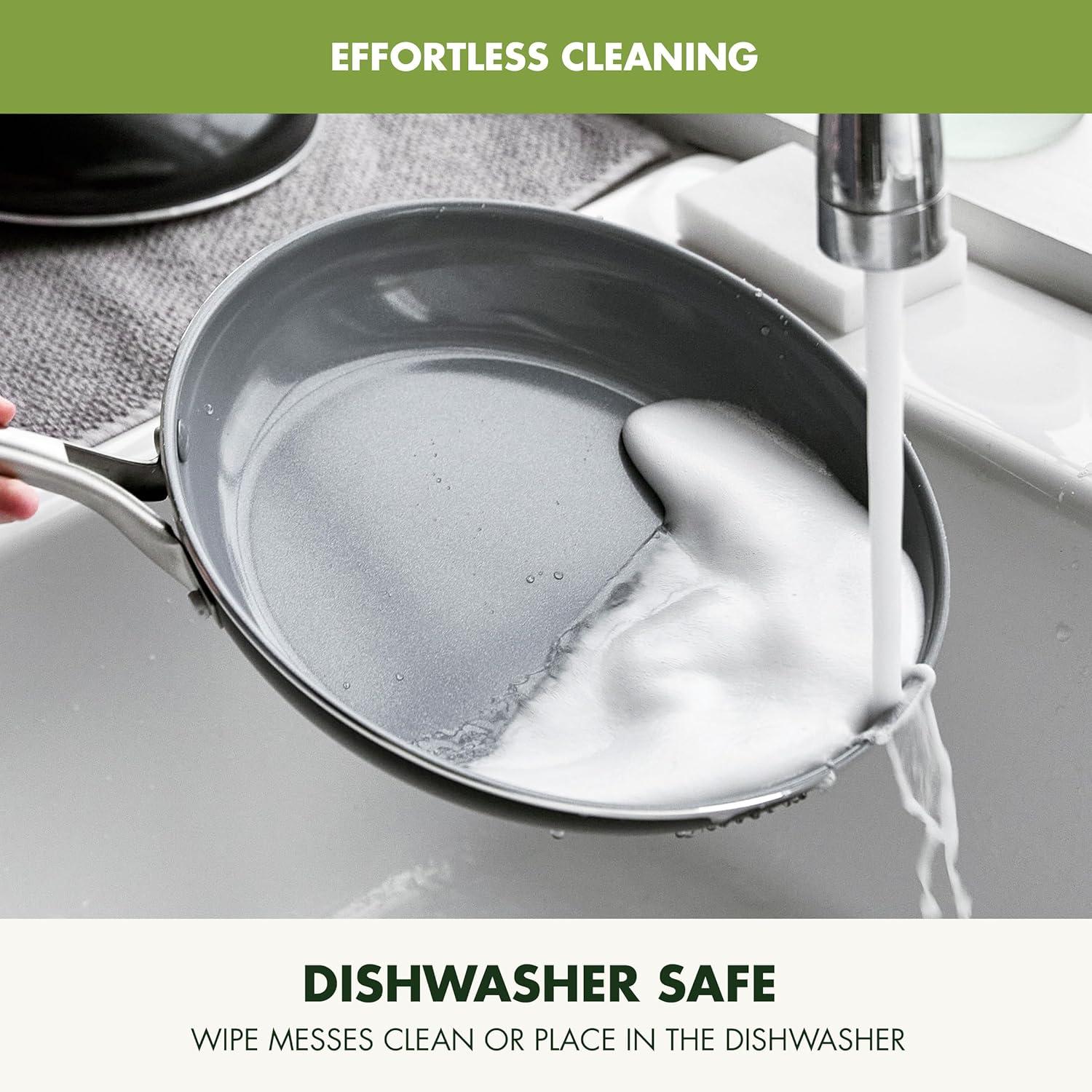 GreenPan Swift Healthy Ceramic Nonstick, 8" and 10" Frying Pan Skillet Set, Stainless Steel Handles, , Dishwasher Safe, Oven Safe, Black