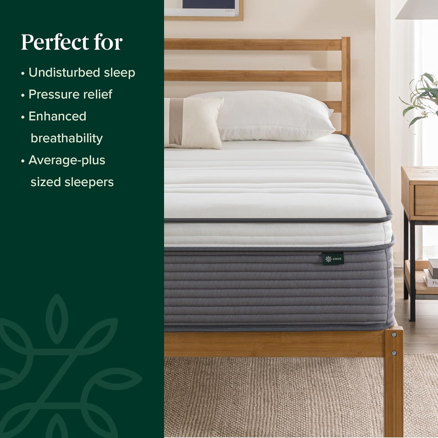 ZHENYING 10 Inch True Support Hybrid Mattress [New Version], Queen, Fiberglass Free, Medium Feel, Motion Isolation, Certified Safe Foams & Fabric, Mattress in A Box