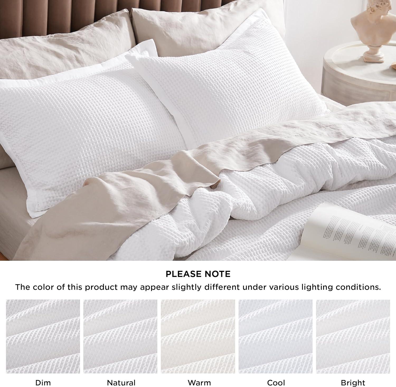 King Size White Cotton Waffle Weave Duvet Cover Set