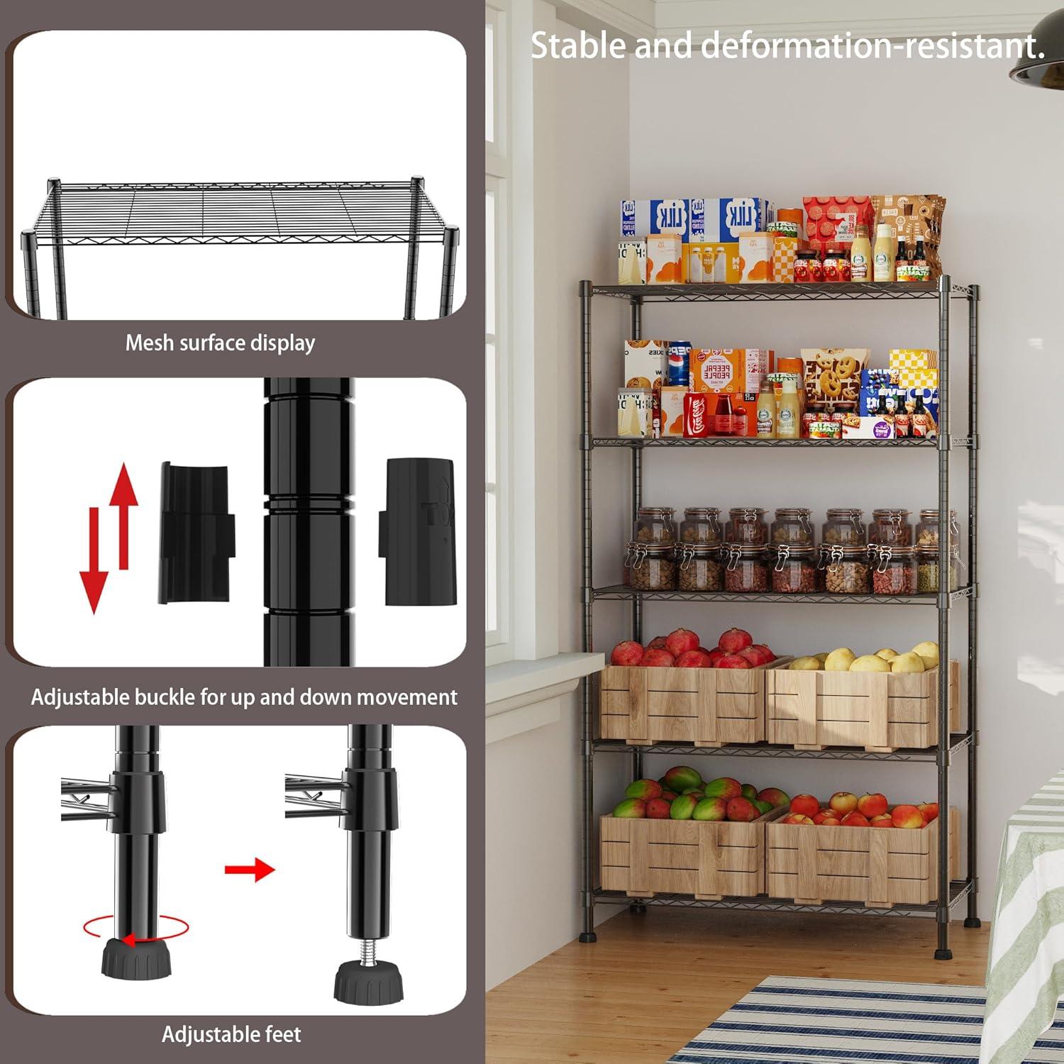 Honey-Can-Do 5-Shelf Steel Adjustable Storage Shelves, Black, Holds up to 350 lb per Shelf