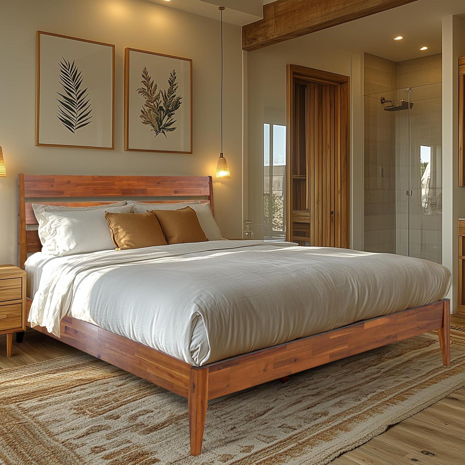 Acacia Premium Emery Solid Wood Platform Bed Frame with Headboard, King size Bed Frame and Headboard, Noise-Free, No Box Spring Needed