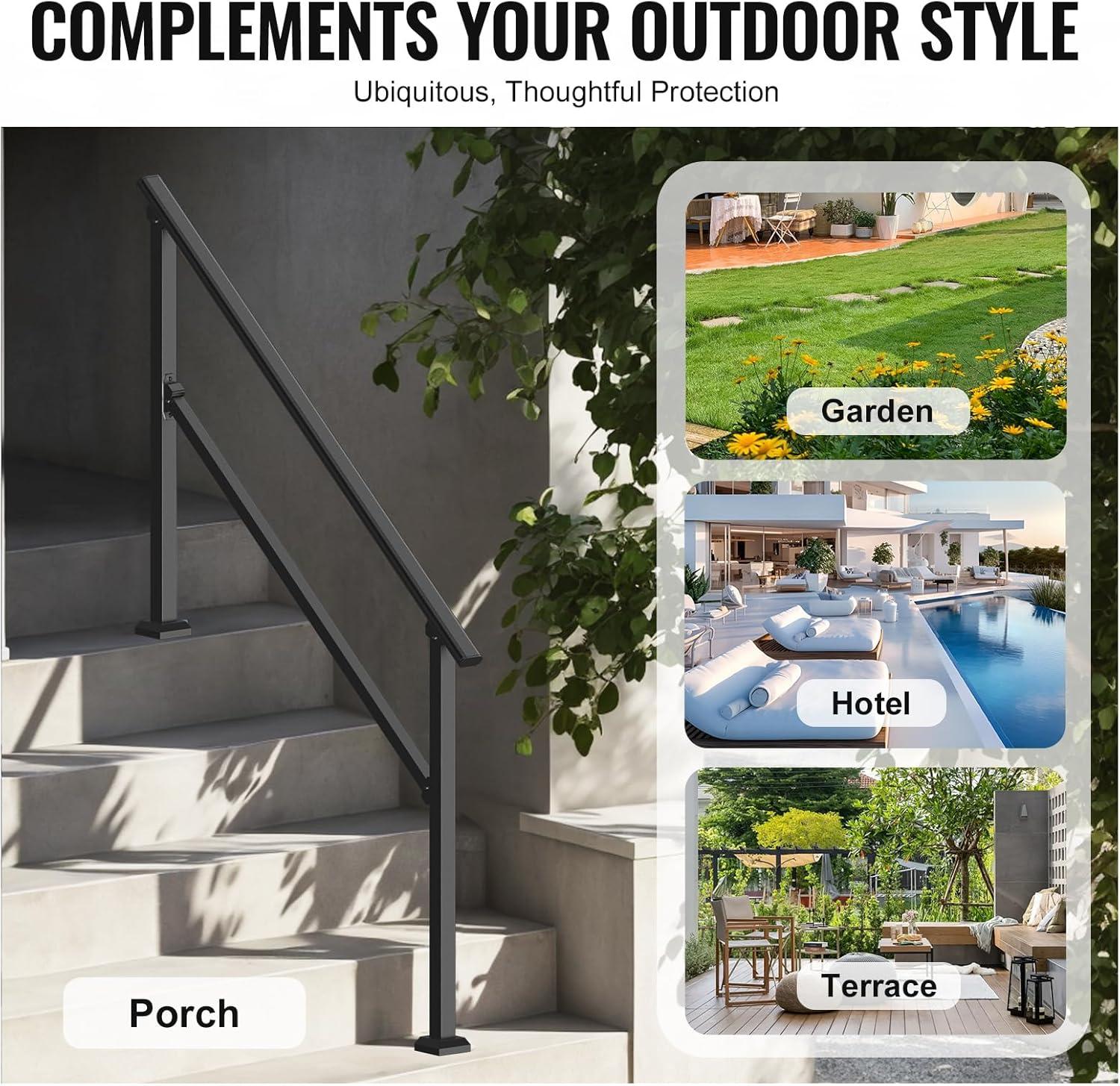 VEVOR 2-3 Handrails for Outdoor for Seniors Porch Deck Black Square Tube Steel