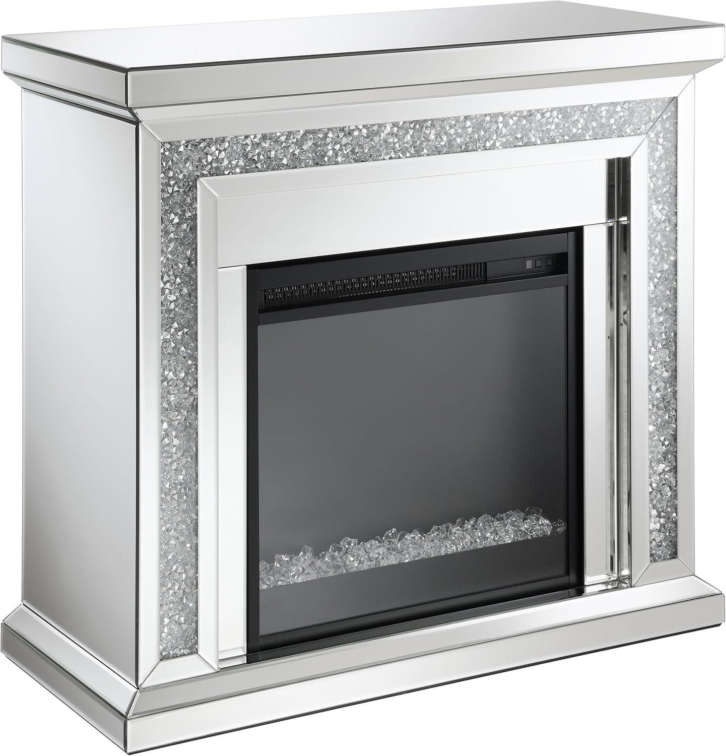 Lorelai Mirrored Electric Fireplace with Crushed Crystals