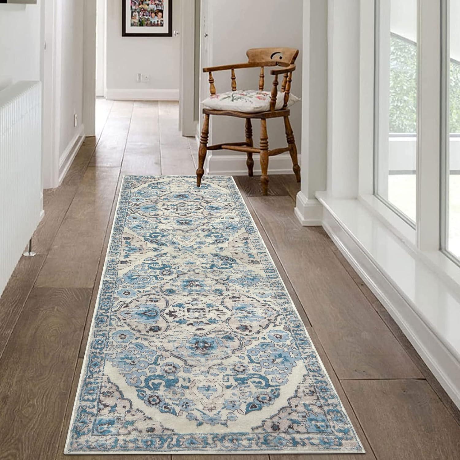 Blue Medallion 2' x 6' Washable Cotton Runner Rug