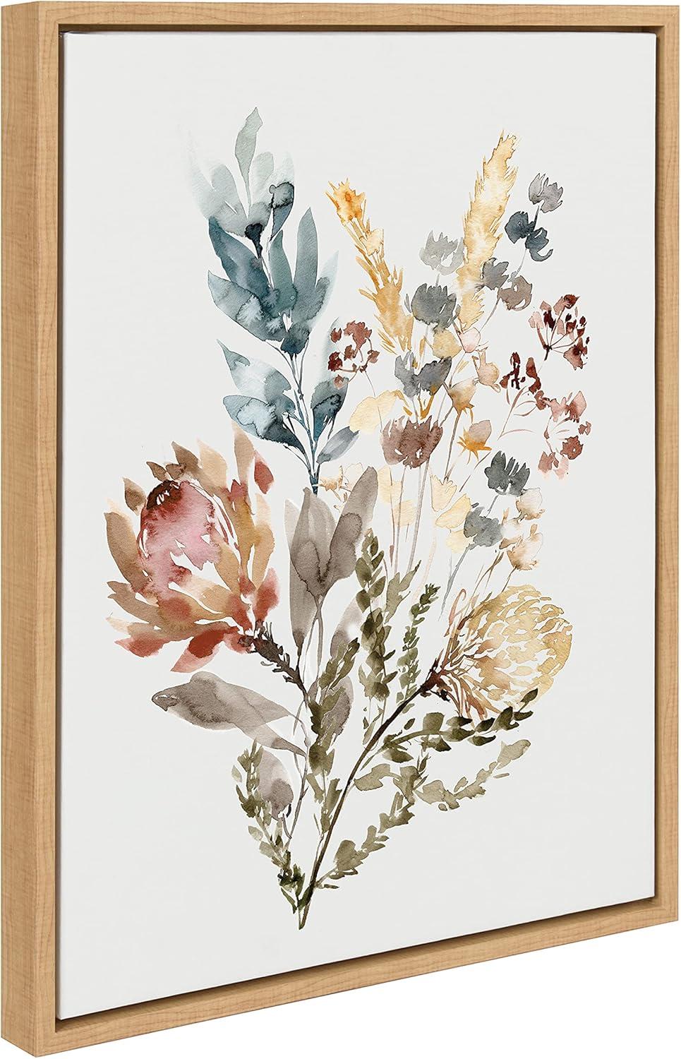 Wildflower Bunch Framed Canvas Wall Art, 18x24, Natural