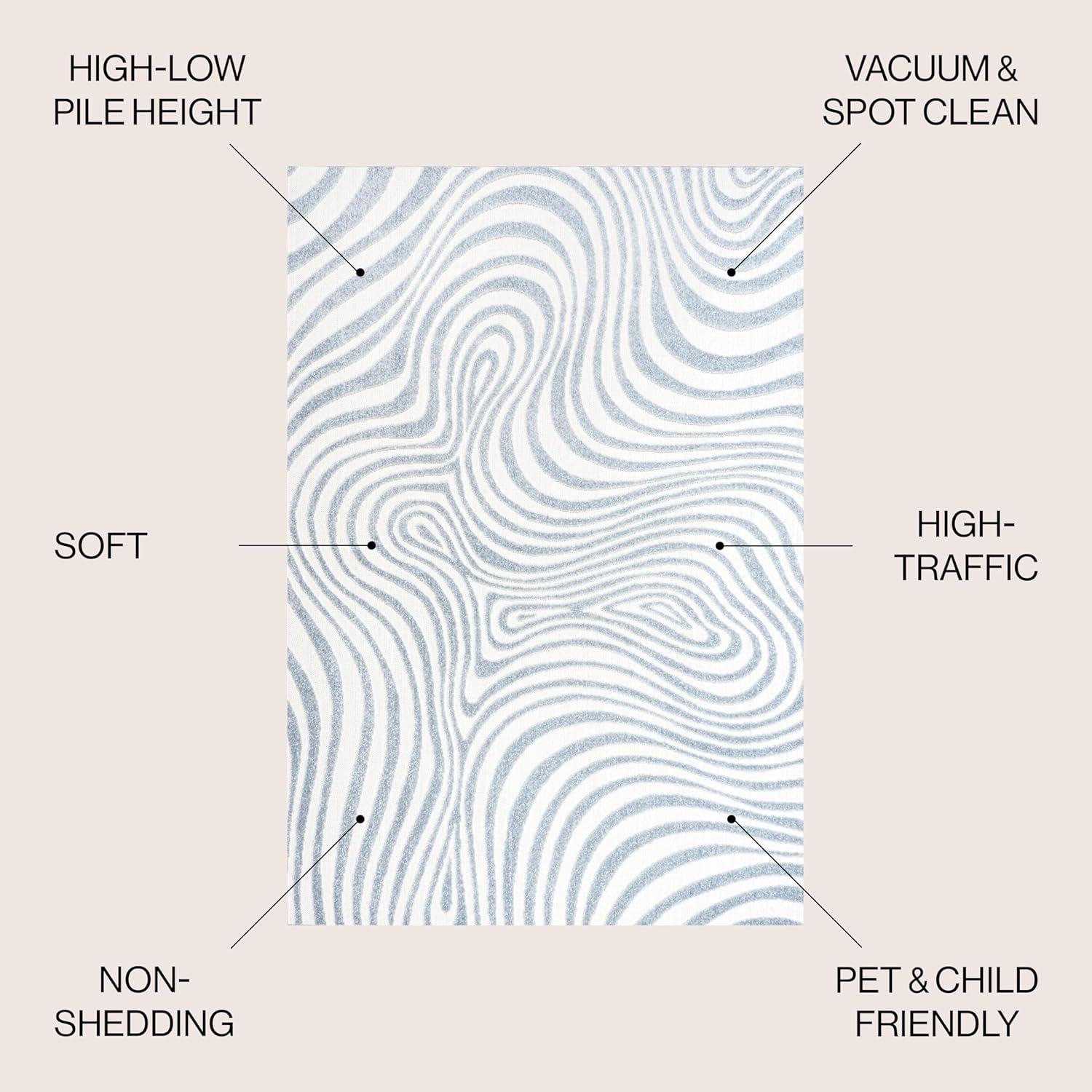 JONATHAN Y Maribo High-Low Abstract Groovy Striped Light Blue/Ivory 4 ft. x 6 ft. Indoor/Outdoor Area Rug