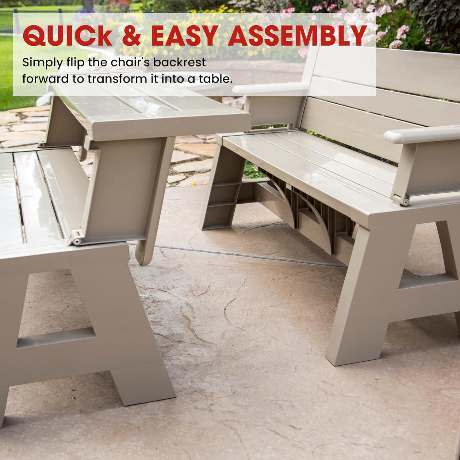 Transformable Tan Outdoor Bench-to-Table Resin Combo