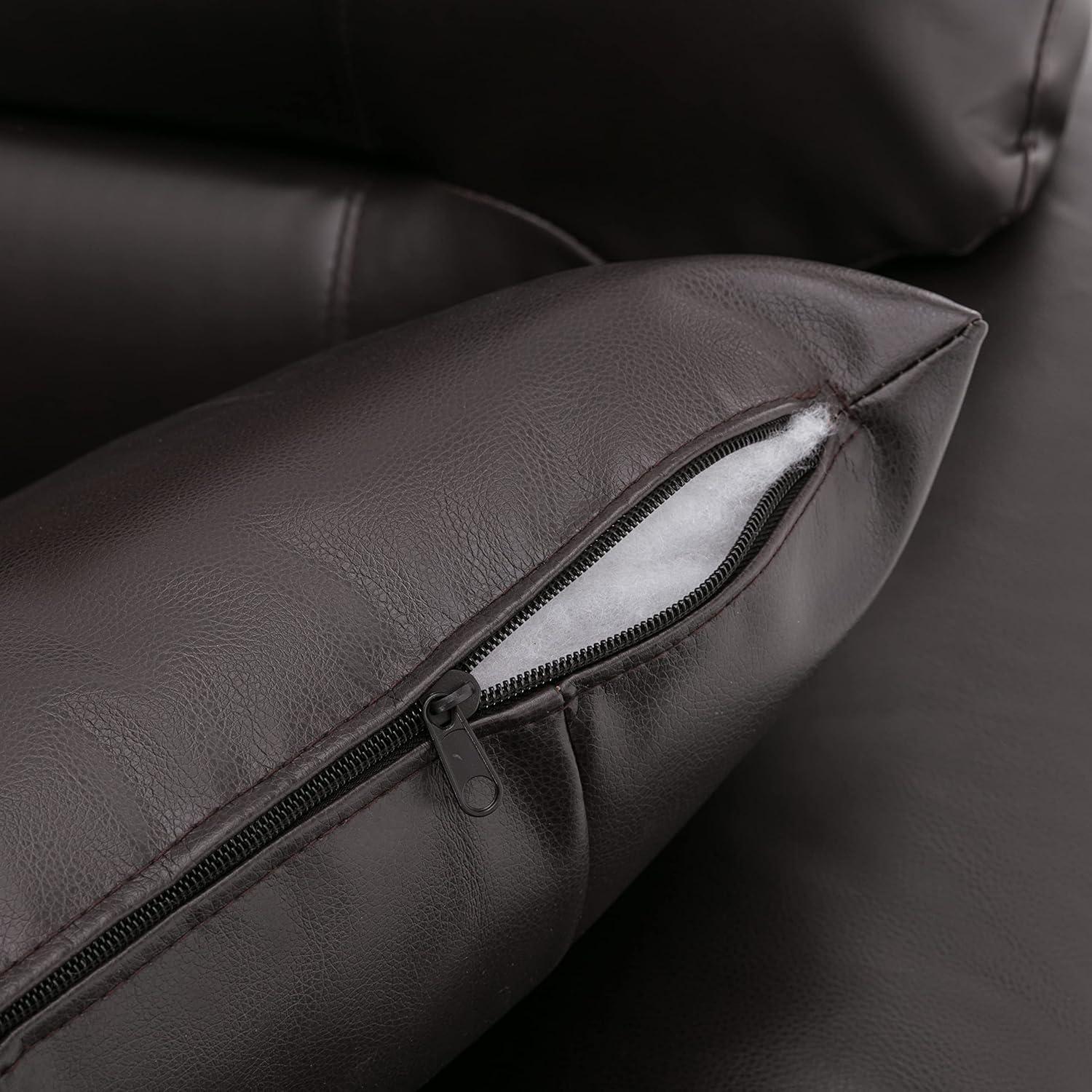 Chocolate Faux Leather Three-Seater Sofa with Removable Cushions