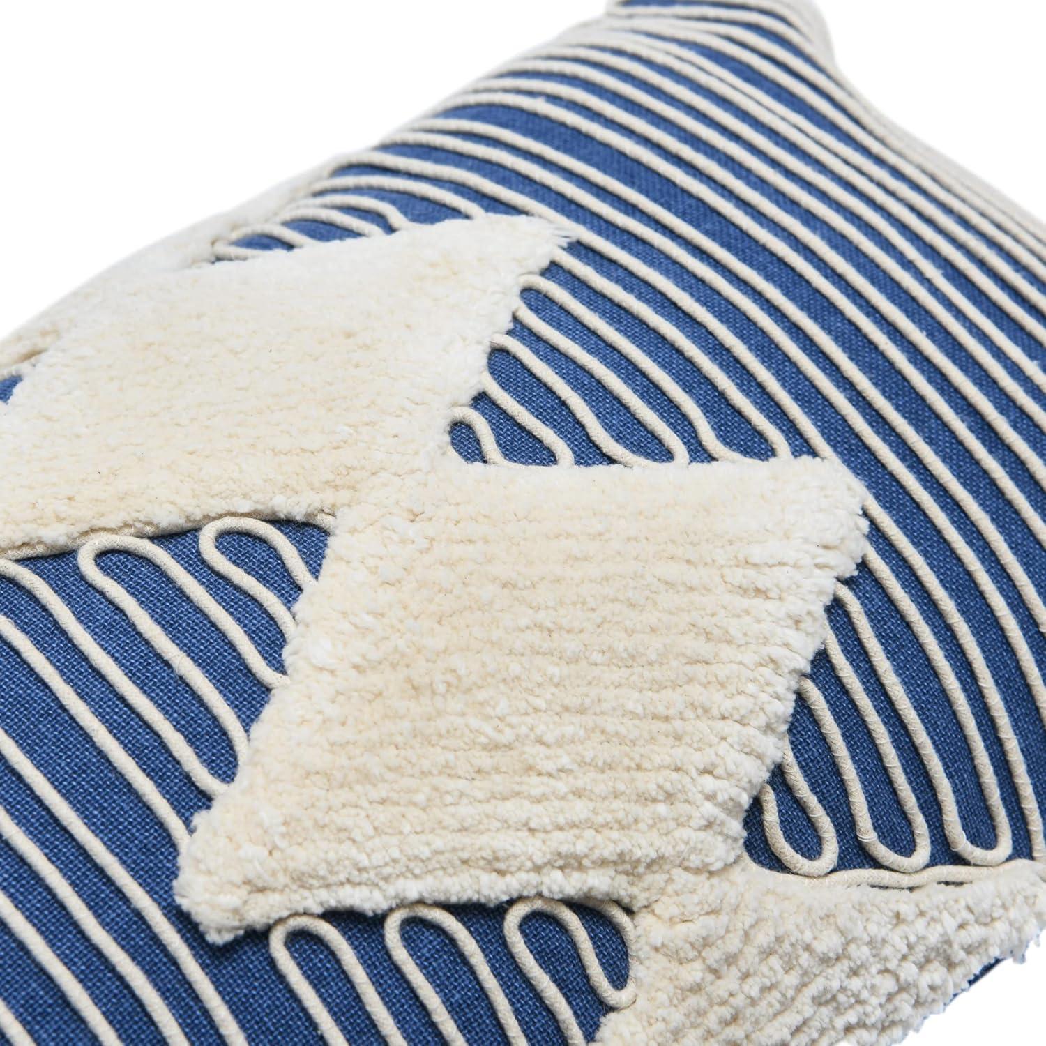 Creative Co-Op Cotton Tufted Lumbar Pillow with Embroidered Rope Stripes