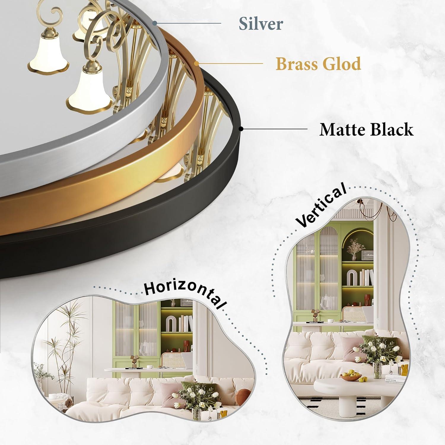 36 in. W. x 20 in. H Irregular Silver Aluminum Alloy Framed Wall Mirror Asymmetrical Wall Mirror