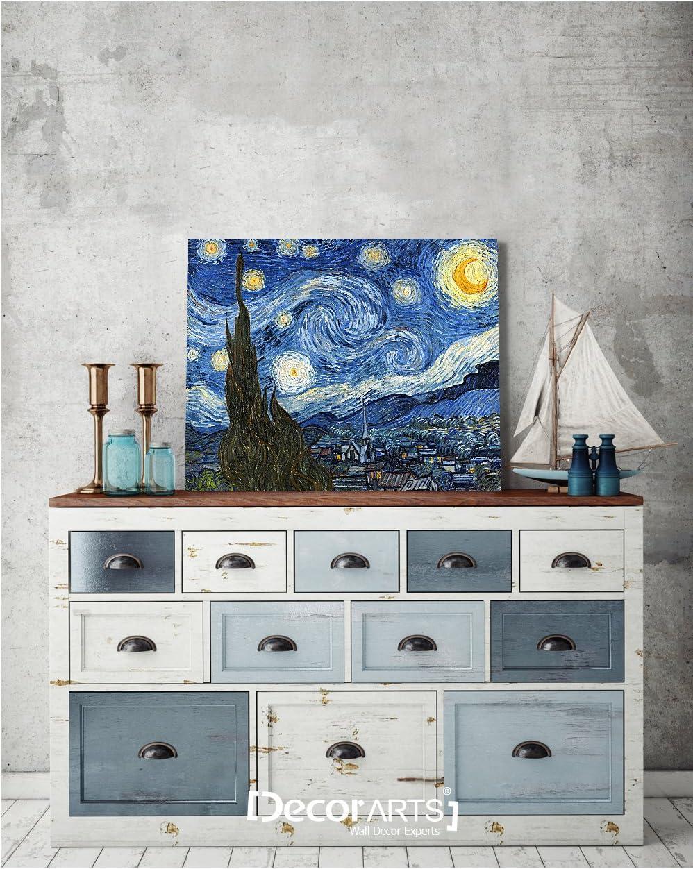 DECORARTS - Starry Night, Vincent Van Gogh Art Reproduction. Giclee Canvas Prints Wall Art for Home Decor. 20x16"