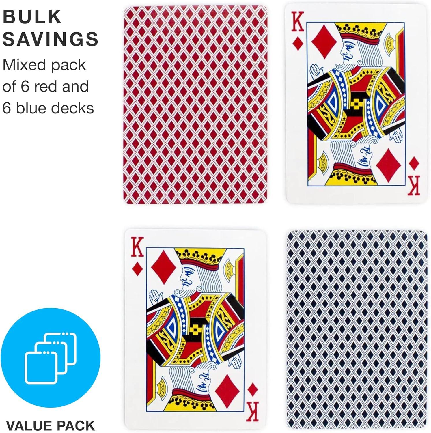 Brybelly 12 Decks of Playing Cards|Poker Wide Size (6 Red/6 Blue)|Plastic Coated Cards for Poker, Blackjack| Regular Index