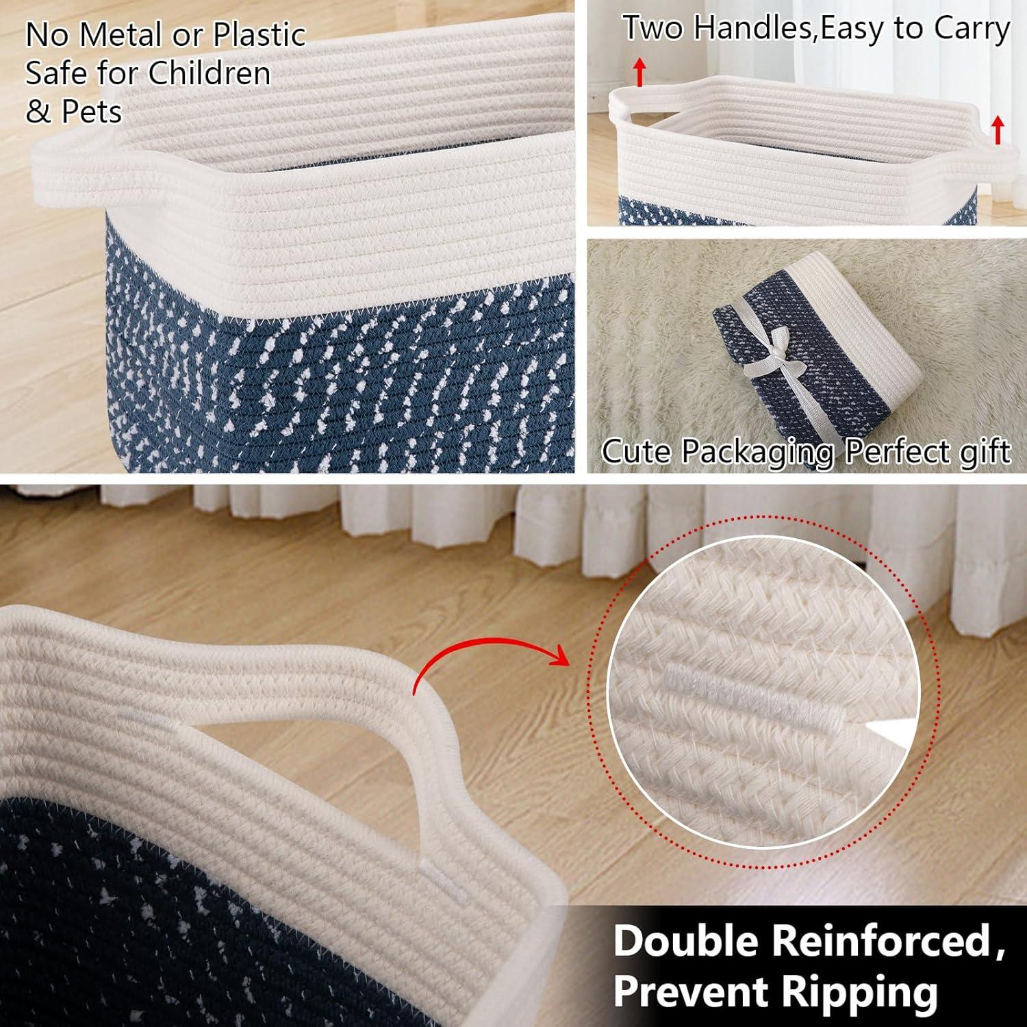 Rosecliff Heights Pack of 3 Cotton Rope Woven Baskets for Storage