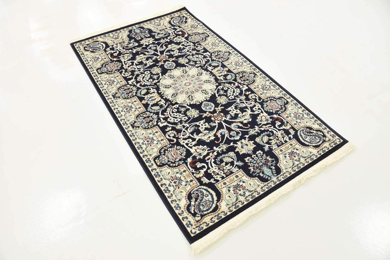 Rugs.com Rabia Collection Rug – 3' x 5' Navy Blue Low Rug Perfect For Entryways, Kitchens, Breakfast Nooks, Accent Pieces