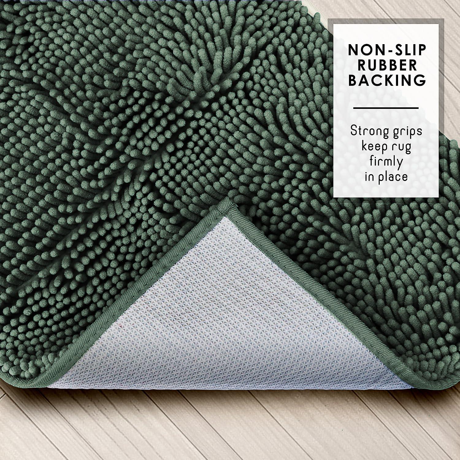 Hearth & Harbor Bathroom Rugs, Chenille Bath Mat - Hunter Green Bath Rug, 26x44