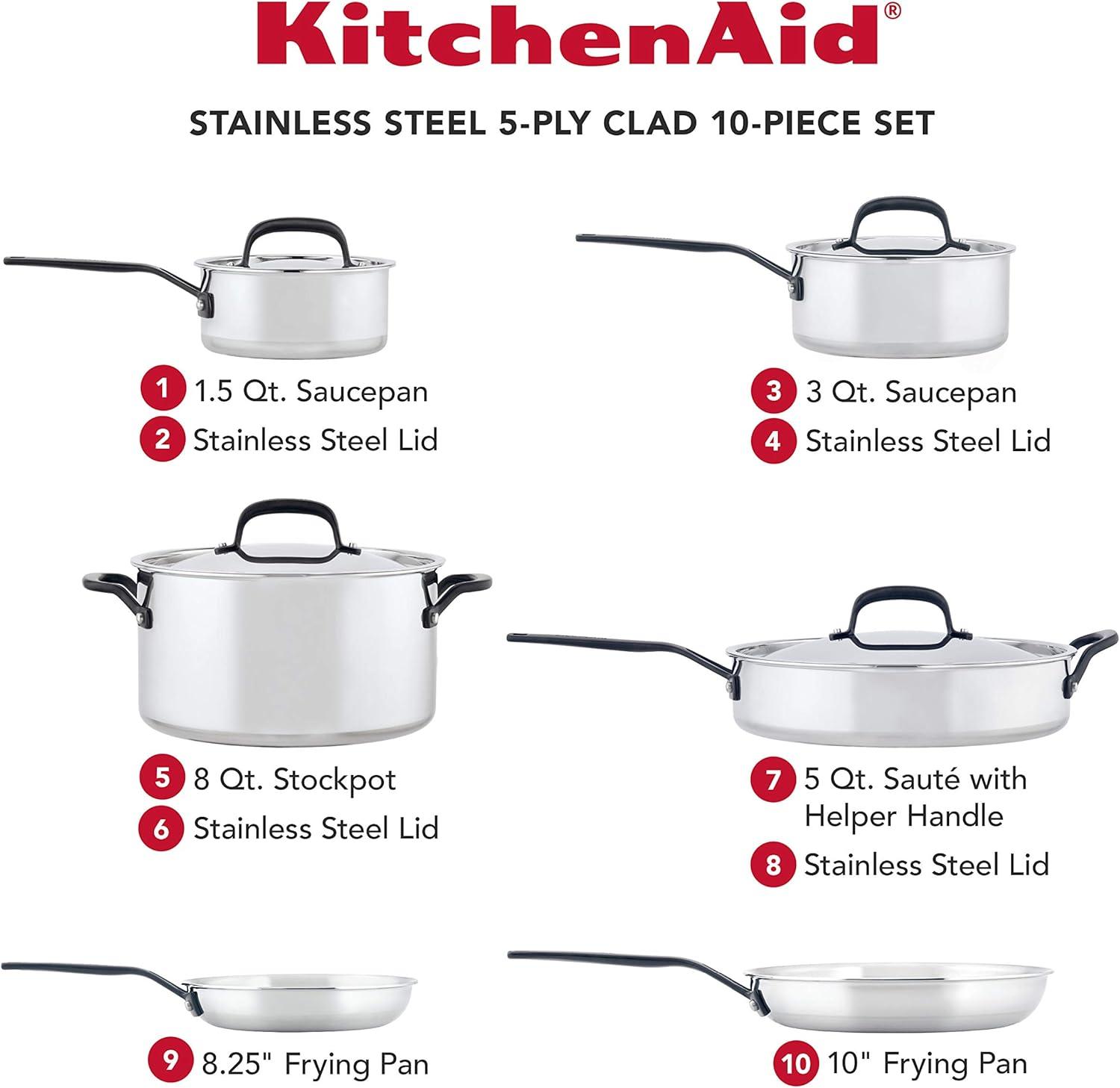 KitchenAid ® 10-Piece 5-Ply Clad Stainless Steel Cookware Set